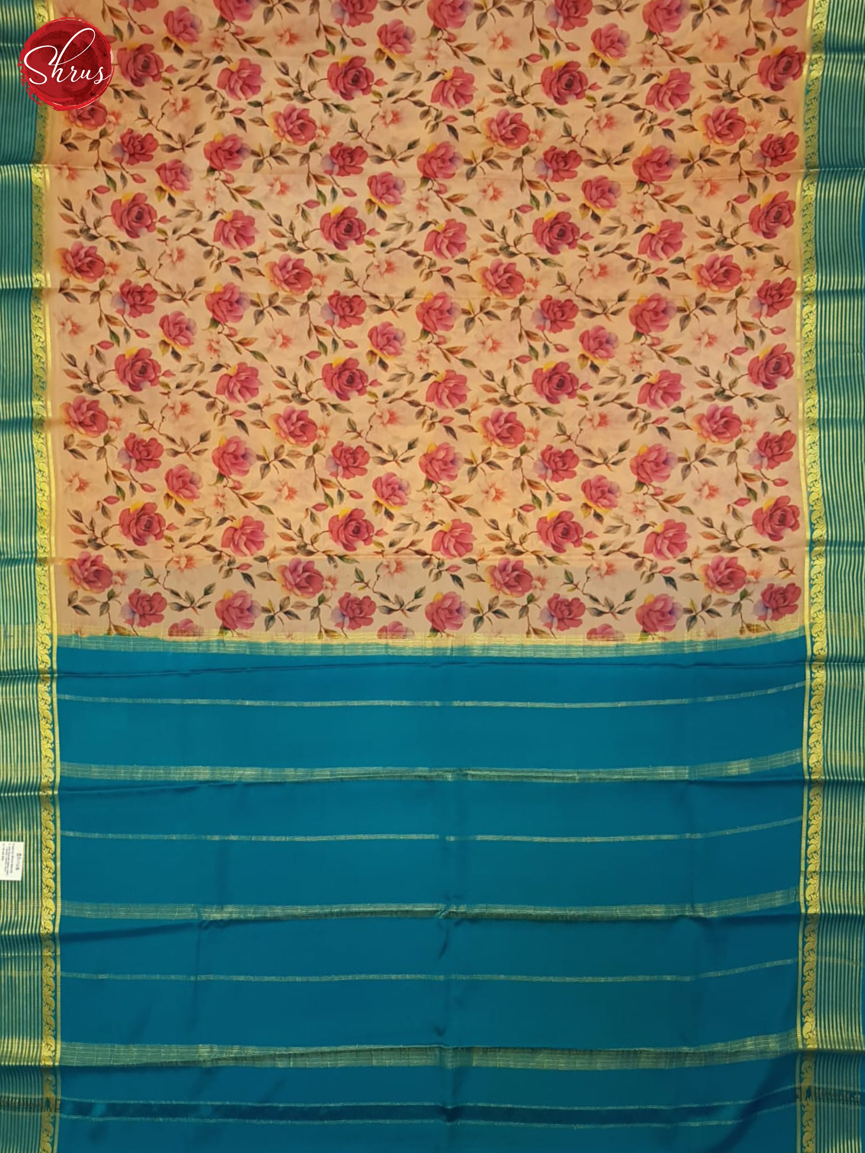 Peach And Blue-Mysore Silk Saree - Shop on ShrusEternity.com