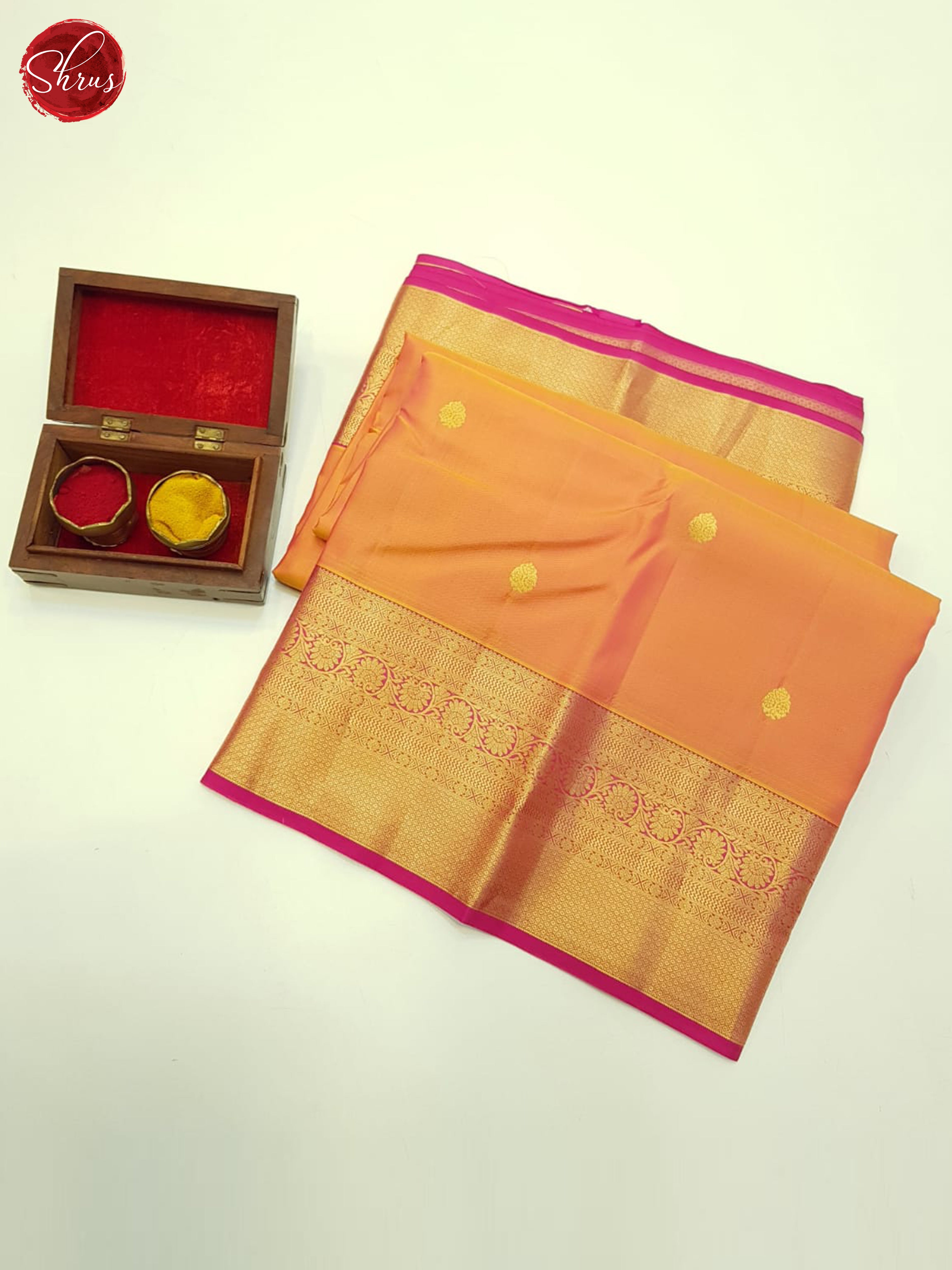 Orangish Pink And Pink- Kanchipuram Silk saree - Shop on ShrusEternity.com