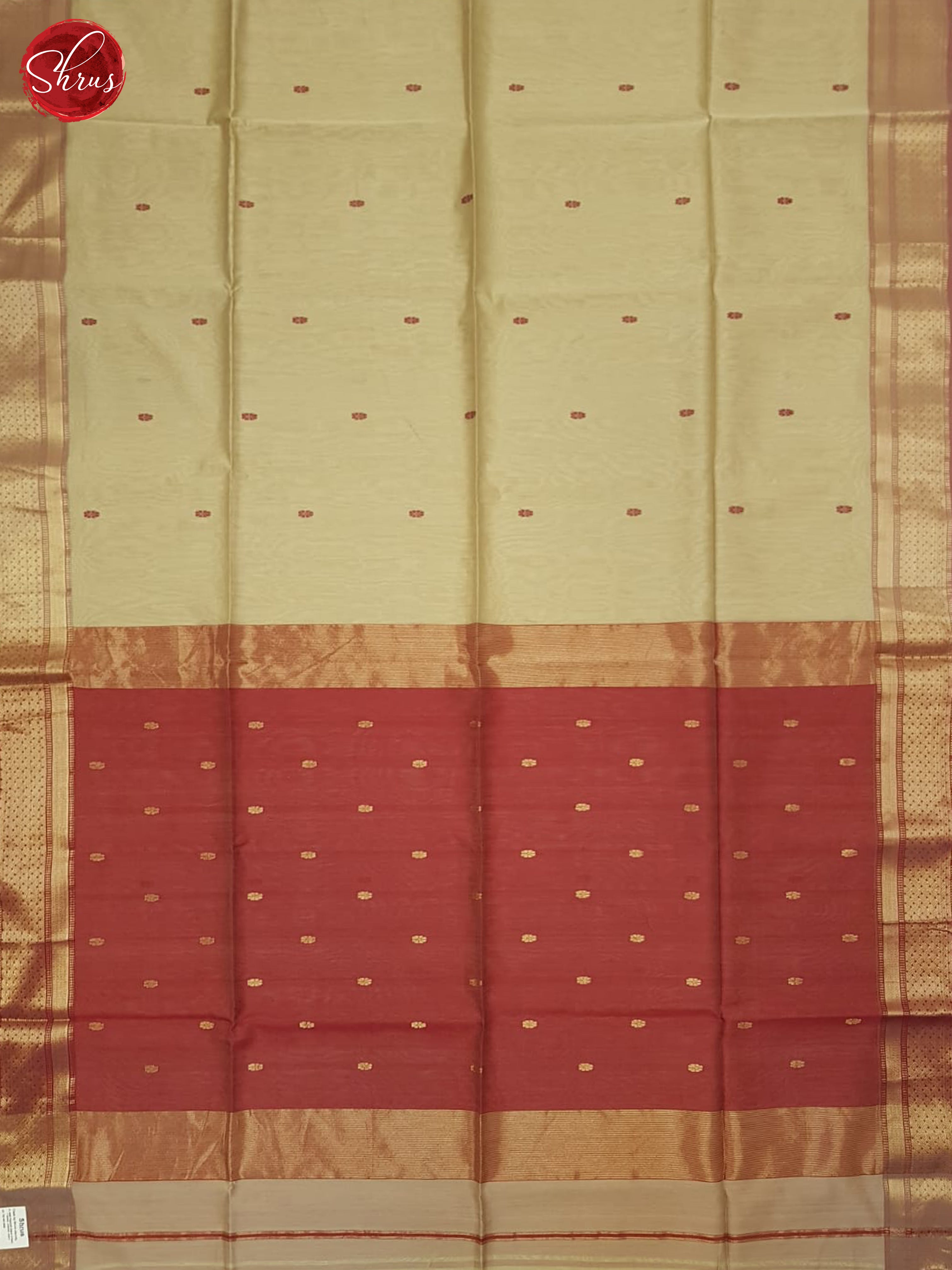 Beige And Maroon- Maheshwari Silk Cotton Saree - Shop on ShrusEternity.com