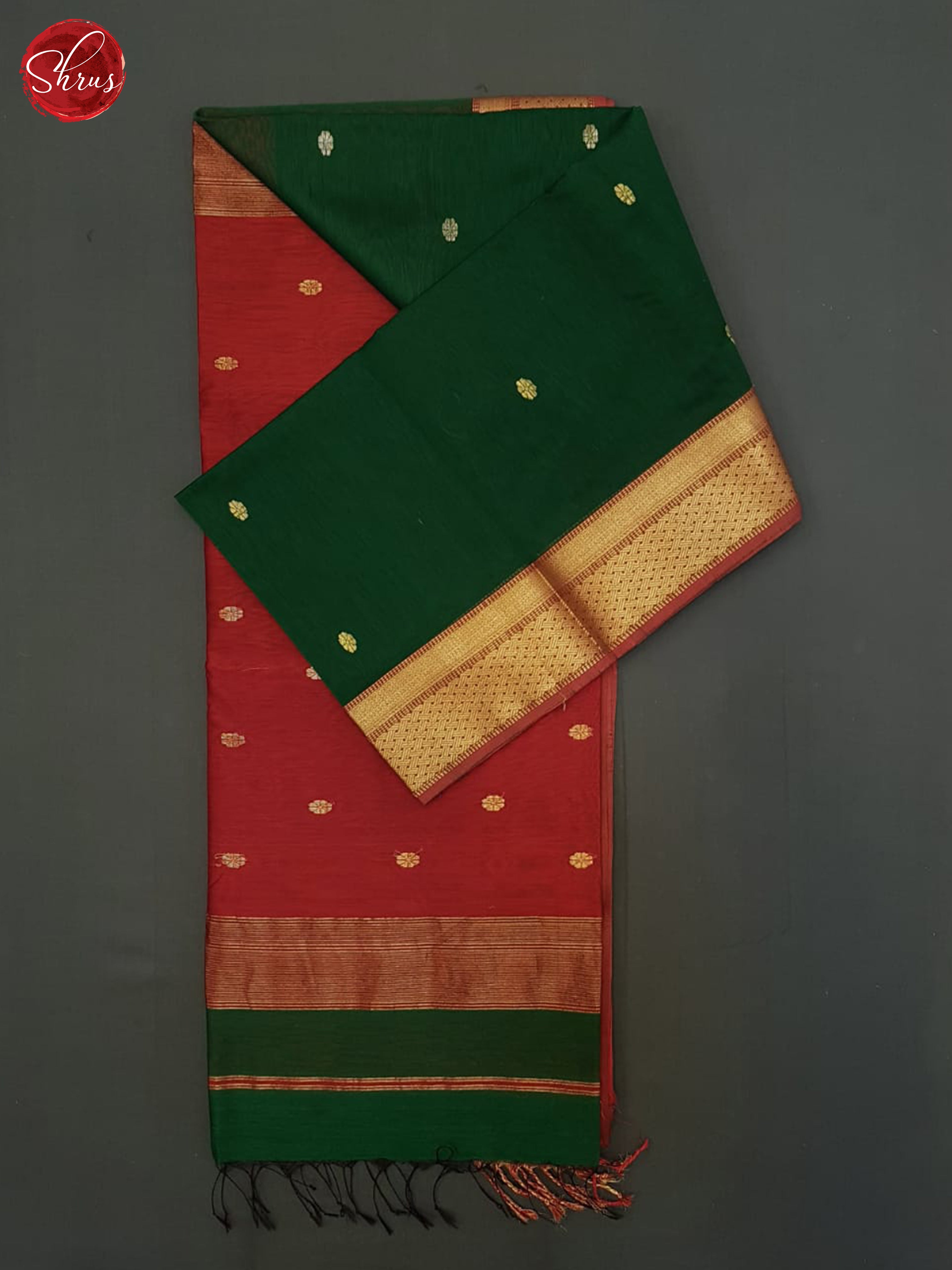 Green And Red- Maheshwari Silk Cotton Saree - Shop on ShrusEternity.com