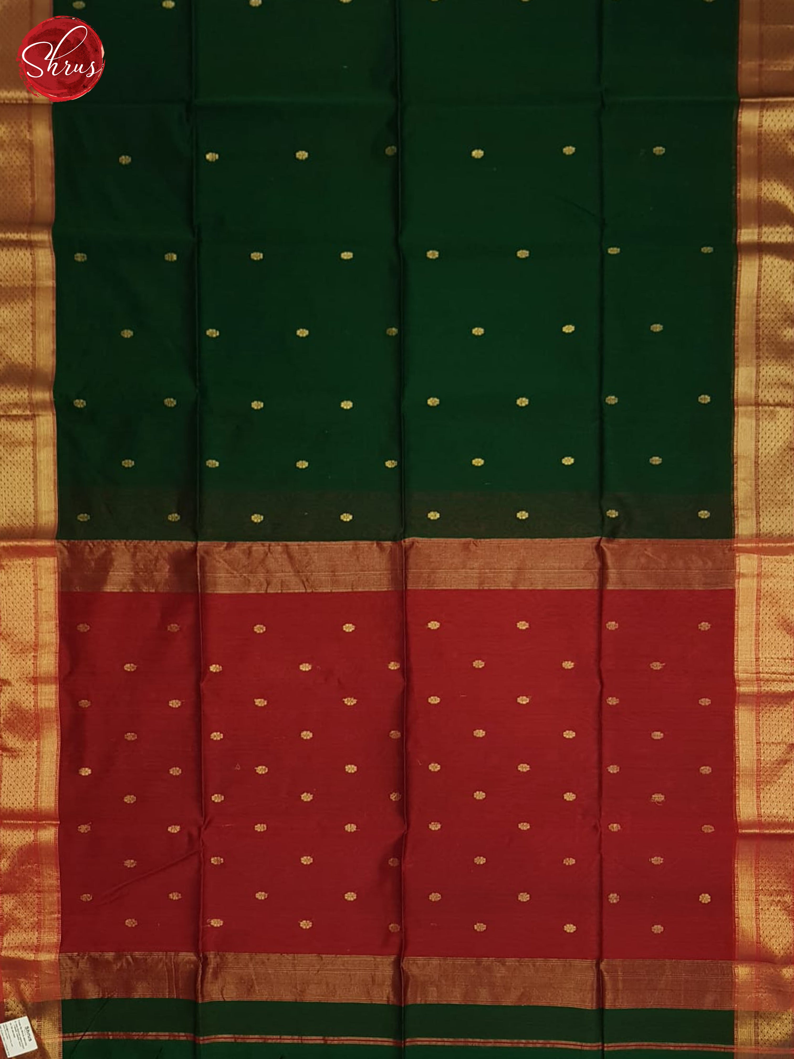 Green And Red- Maheshwari Silk Cotton Saree - Shop on ShrusEternity.com