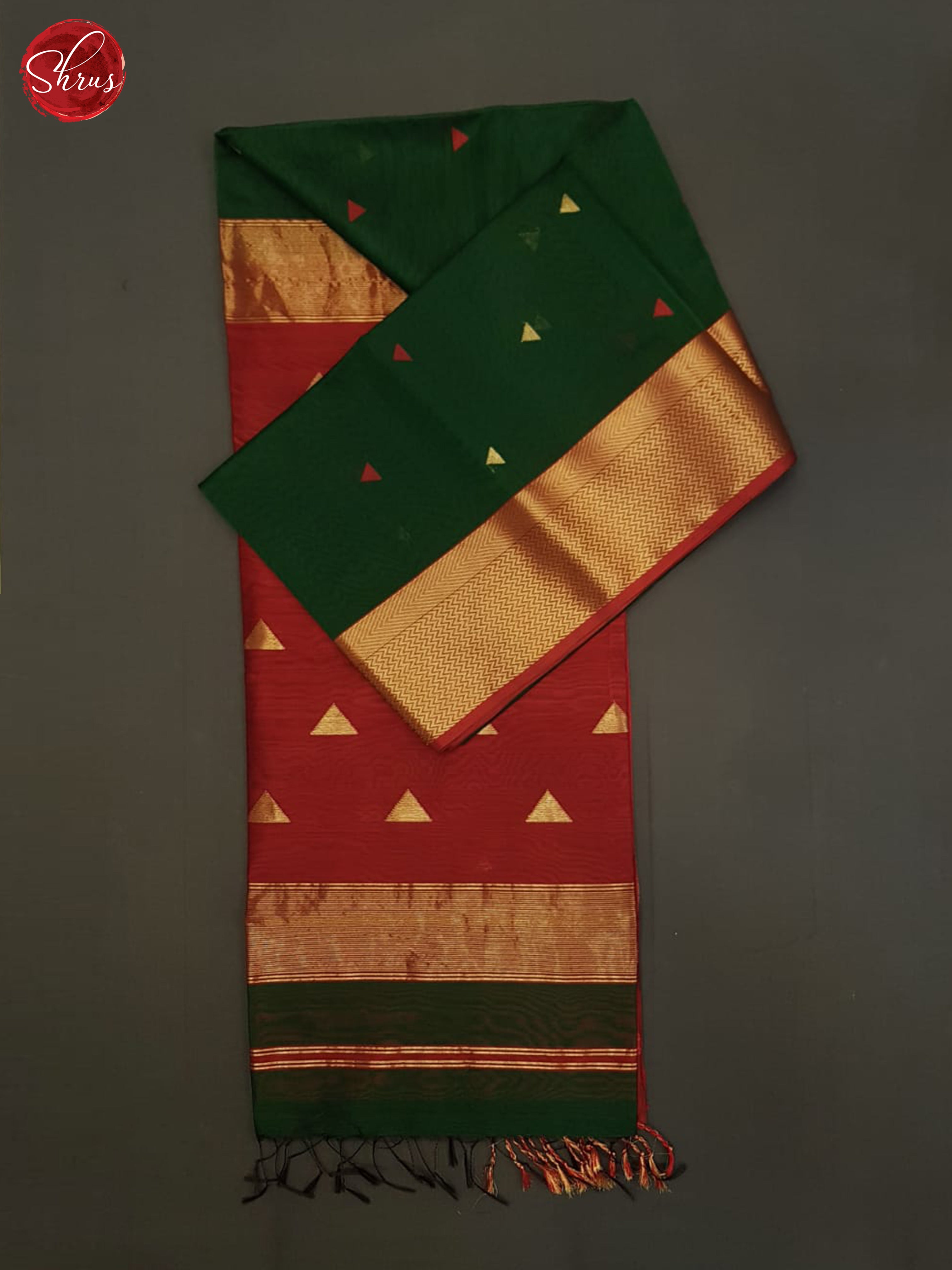 Green And Red- Maheshwari Silk Cotton Saree - Shop on ShrusEternity.com