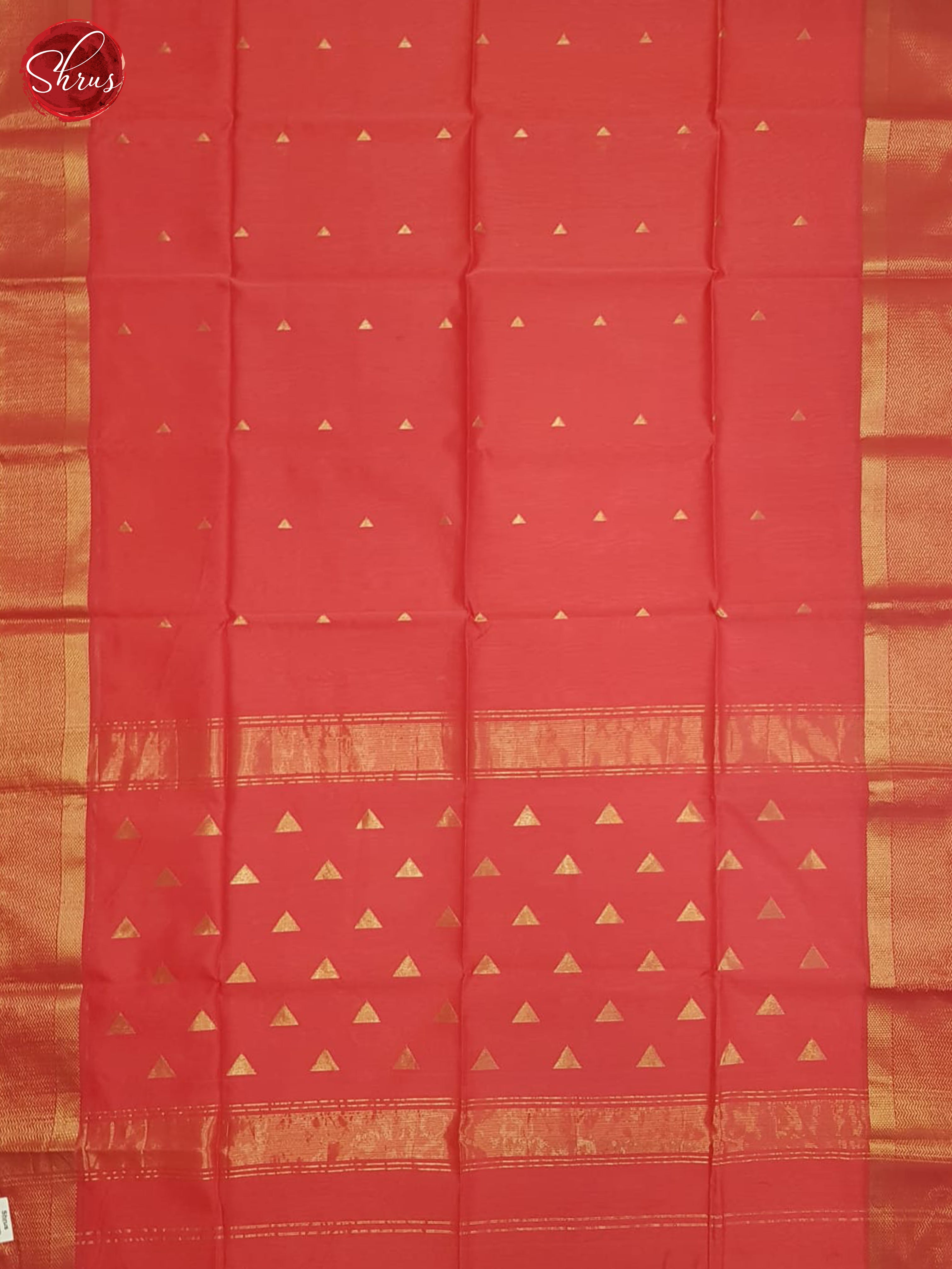 Orangish Pink(Single Tone)- Maheshwari Silk Cotton Saree - Shop on ShrusEternity.com