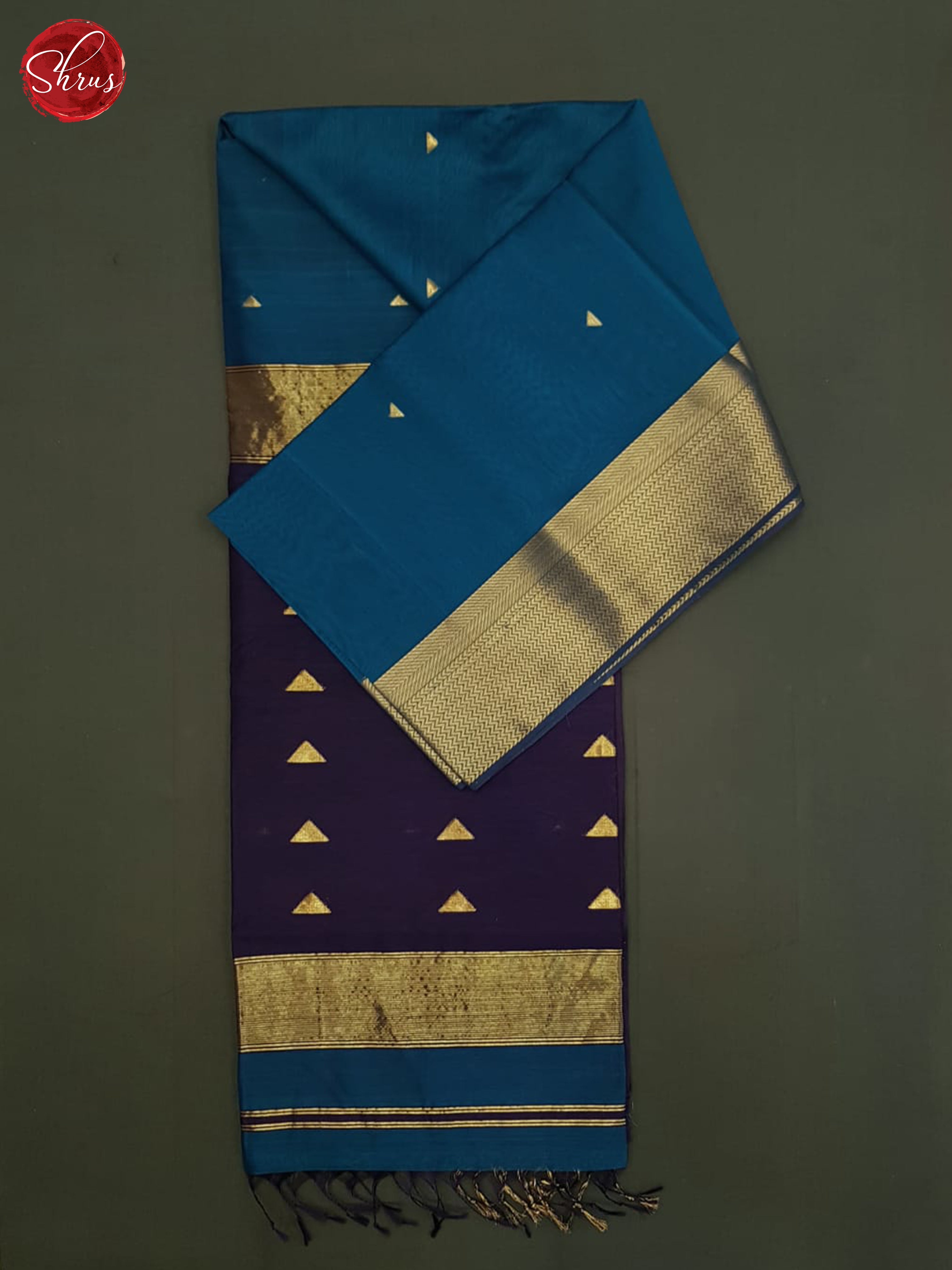 Blue And Vadamalli- Maheshwari Silk Cotton Saree - Shop on ShrusEternity.com