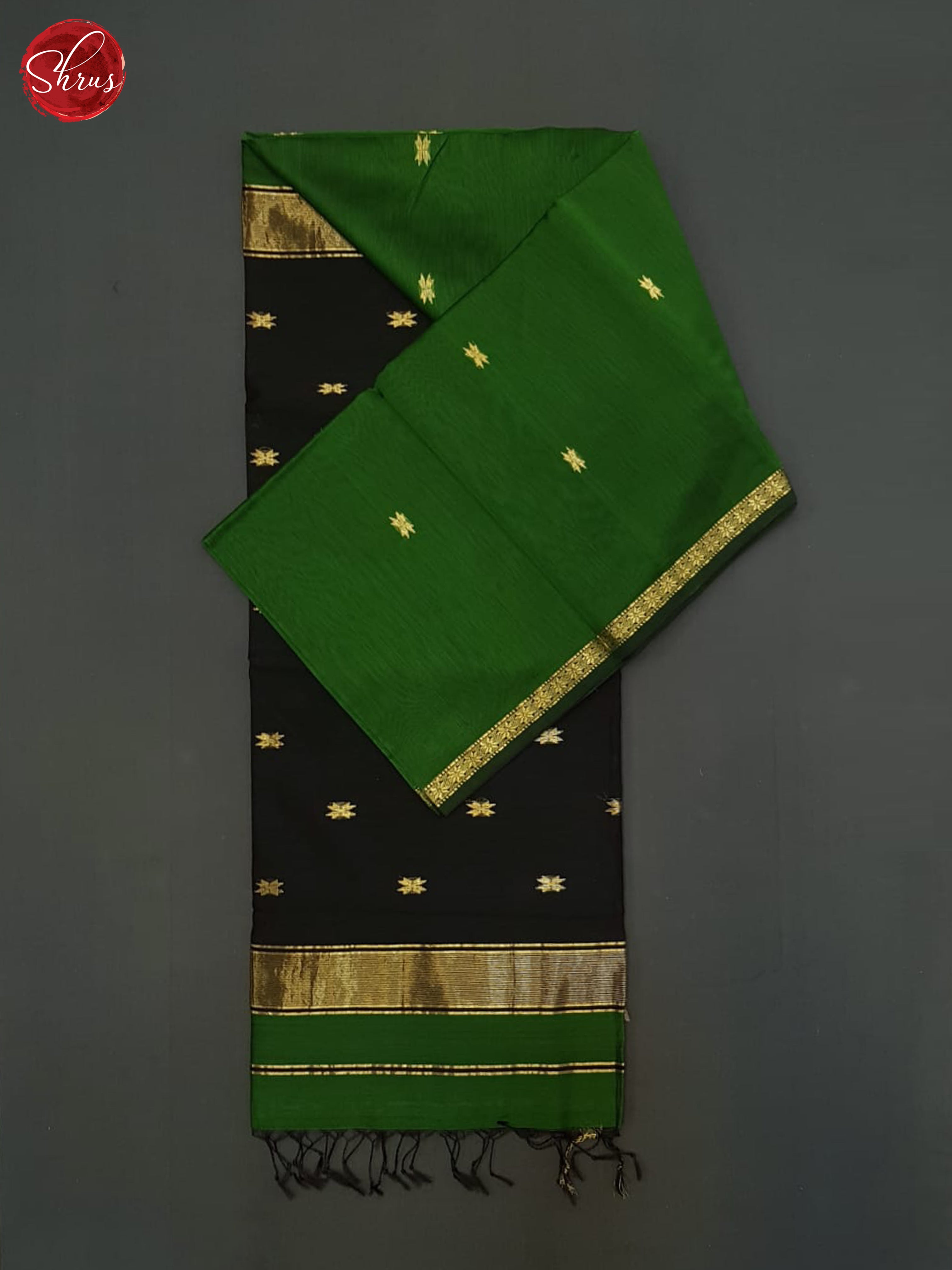 Green And Black-Maheshwari Silk Cotton Saree - Shop on ShrusEternity.com