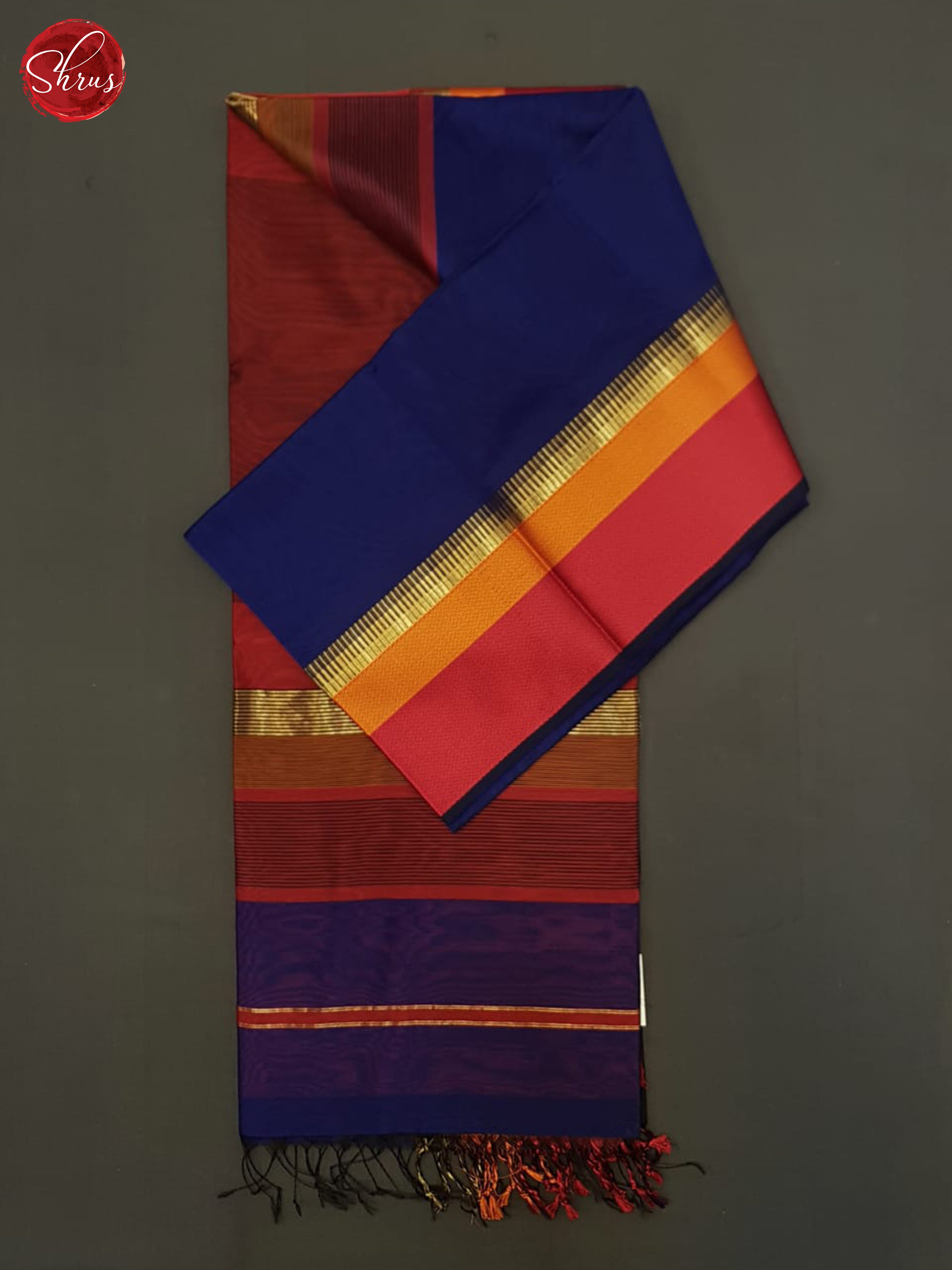 Blue And Red- Maheshwari Silk Cotton Saree - Shop on ShrusEternity.com