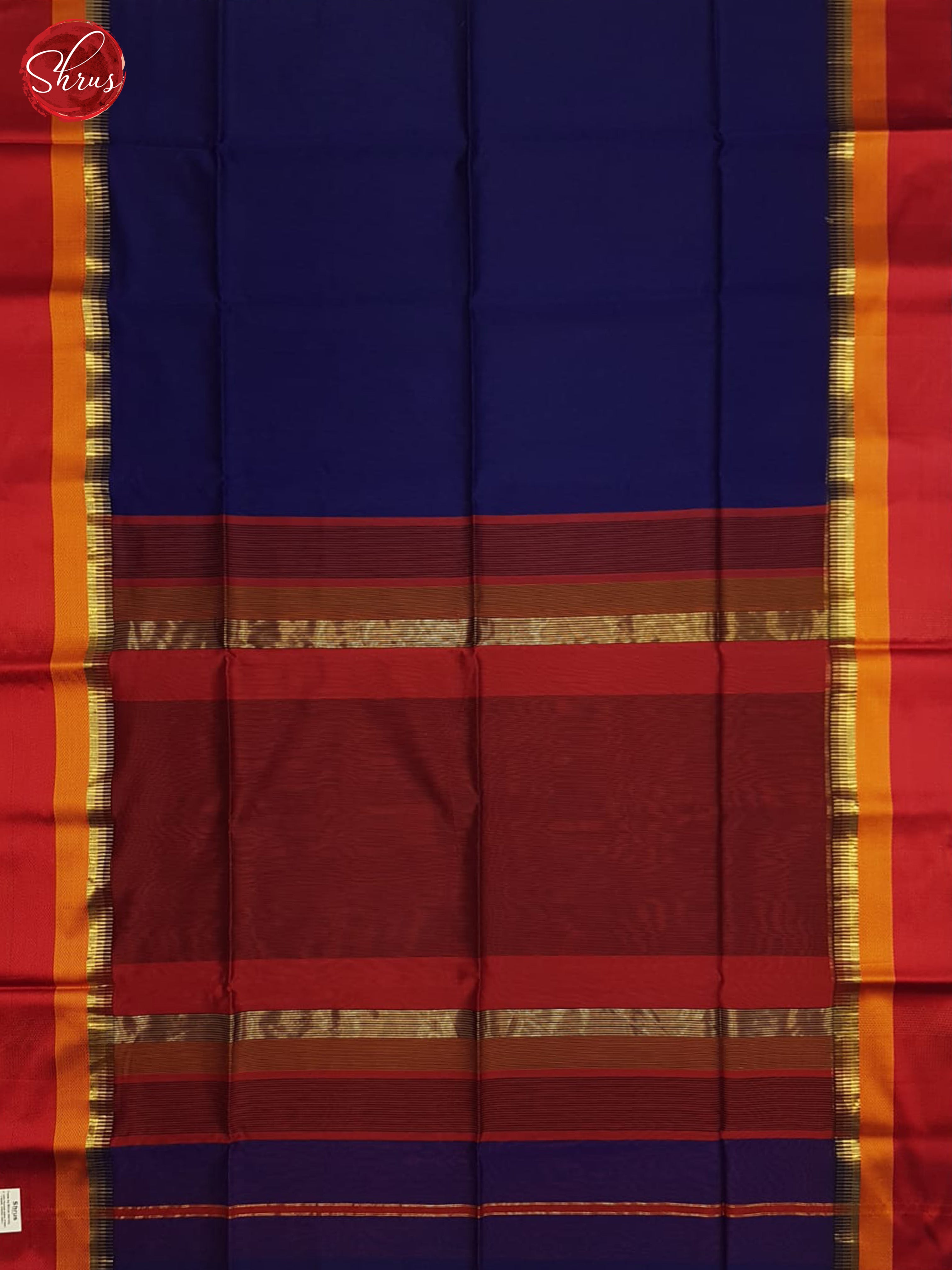 Blue And Red- Maheshwari Silk Cotton Saree - Shop on ShrusEternity.com