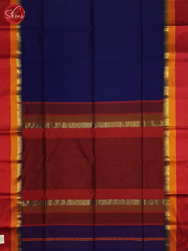 Blue And Red- Maheshwari Silk Cotton Saree - Shop on ShrusEternity.com