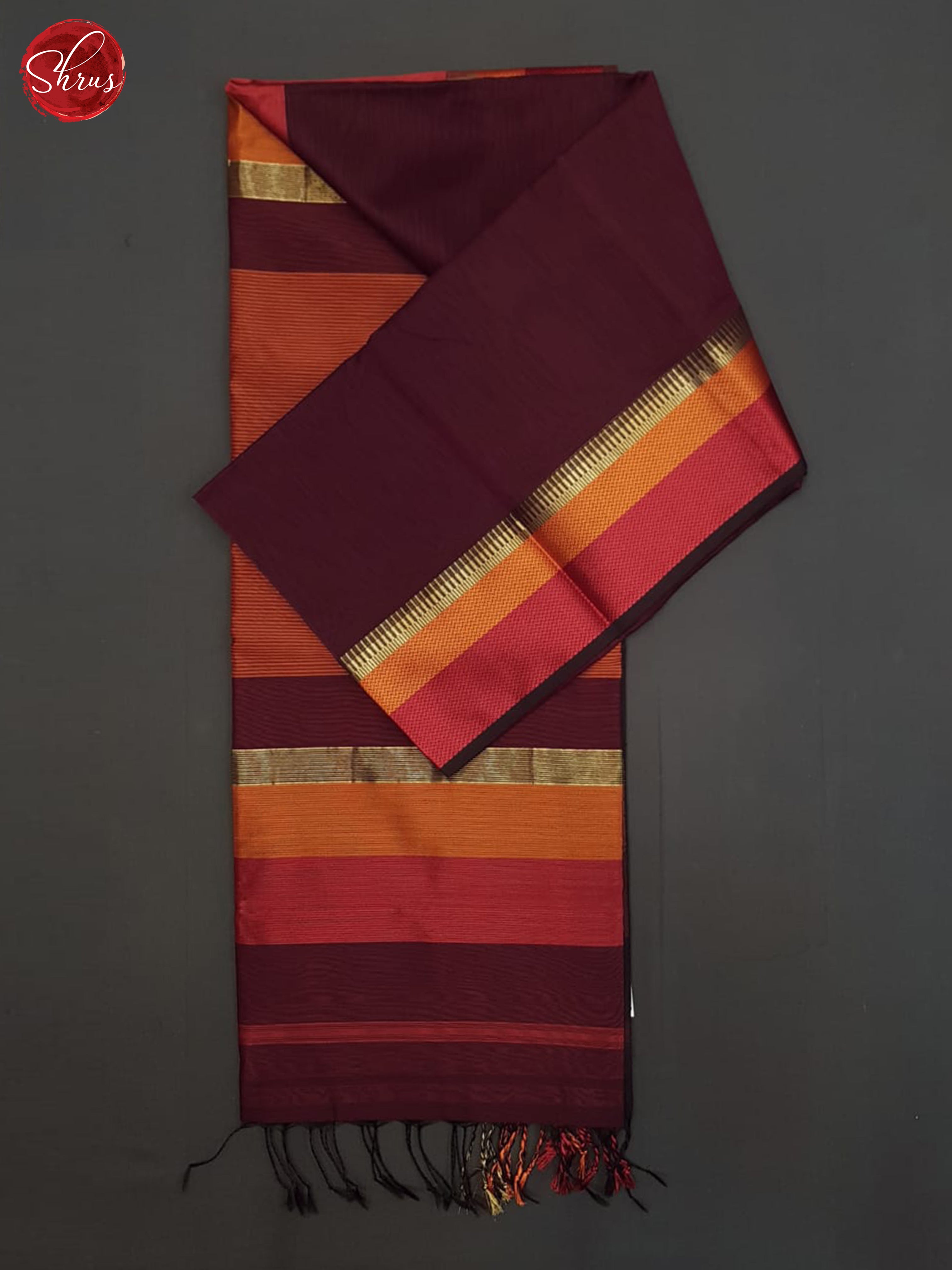 Deep Wine And Brick Red- Maheshwari Silk Cotton saree - Shop on ShrusEternity.com