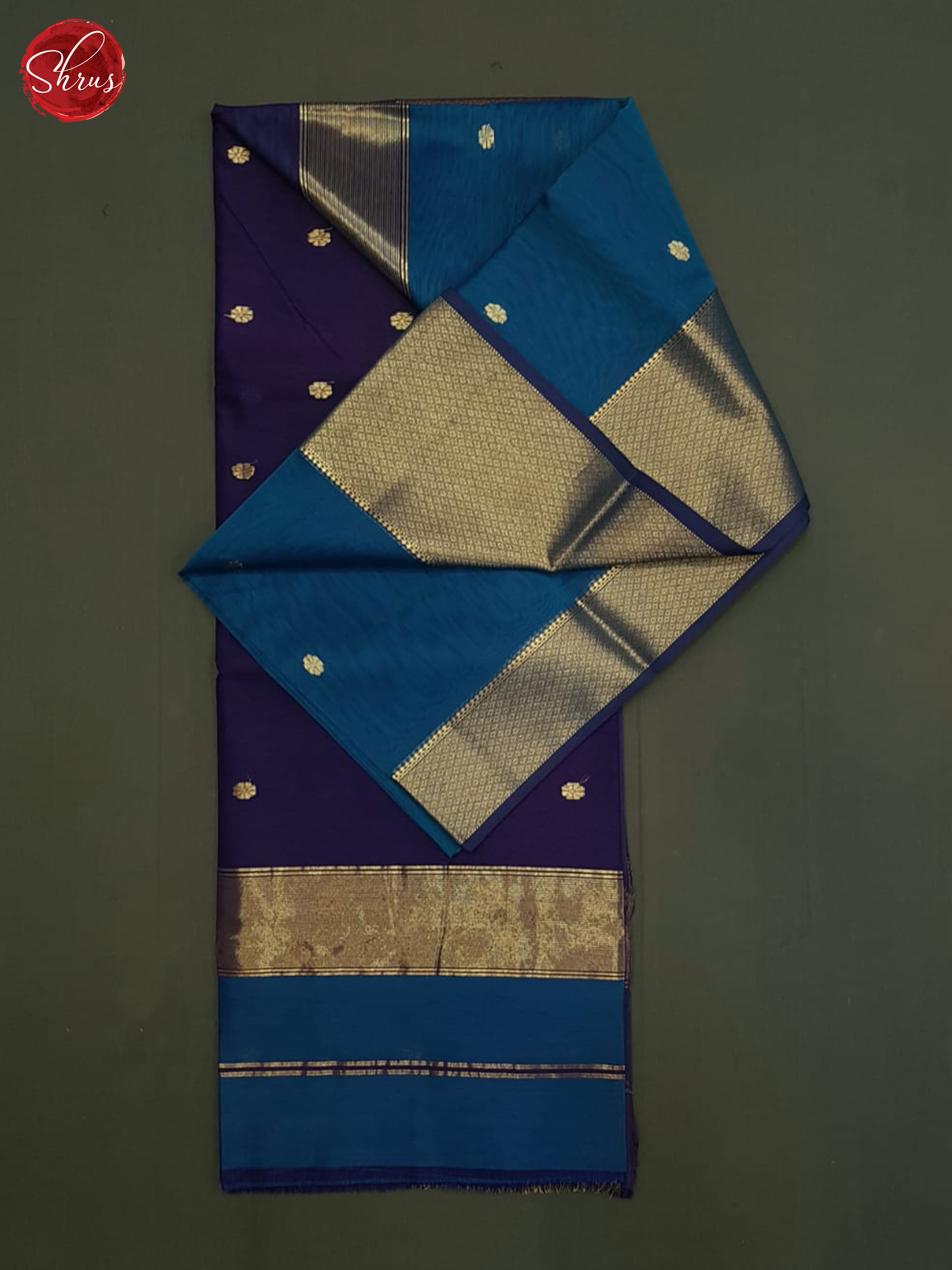 Blue And Purple- Maheshwari Silk Cotton Saree - Shop on ShrusEternity.com