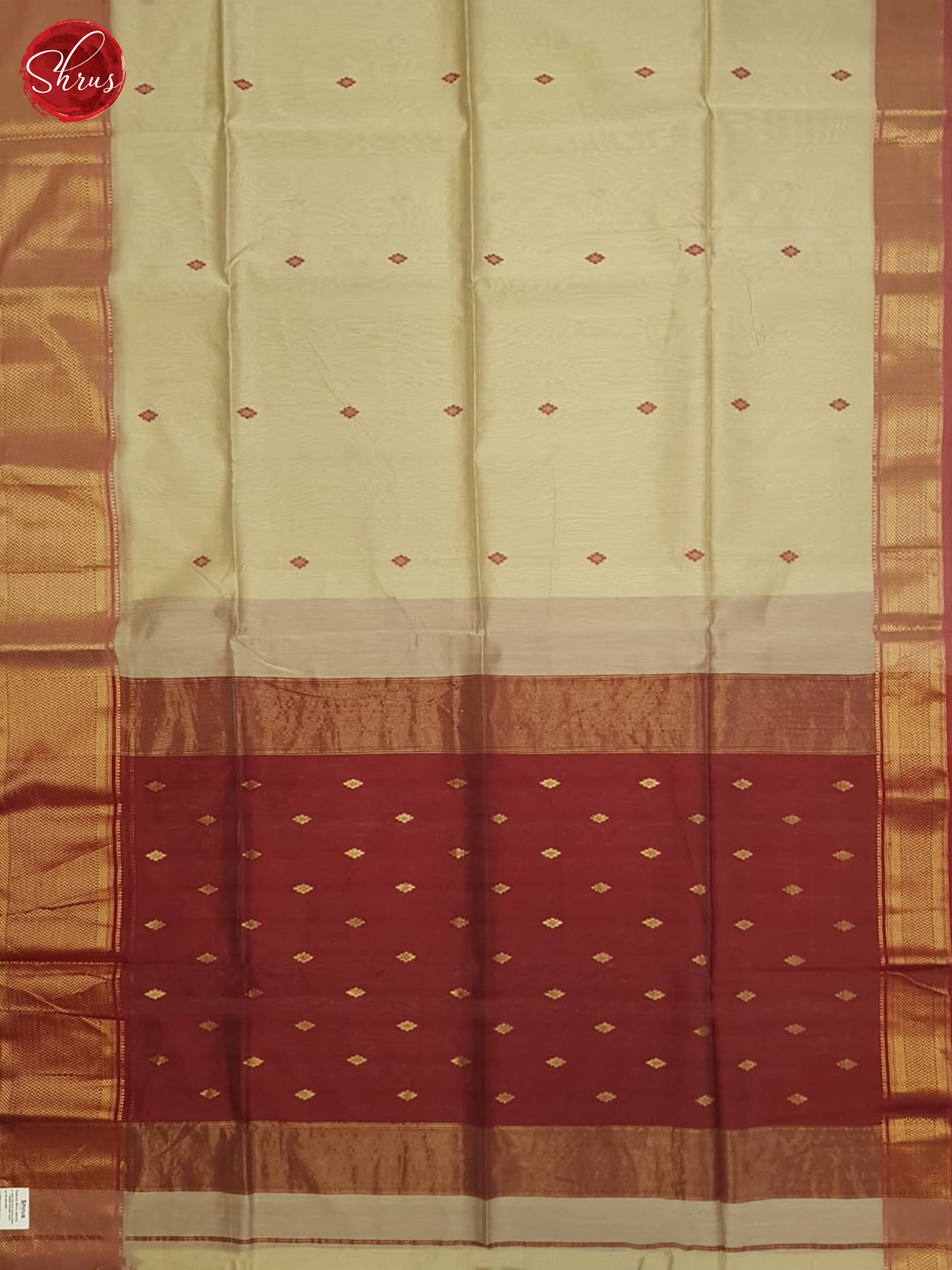 Beige And Maroon- Maheshwari Silk Cotton Saree - Shop on ShrusEternity.com