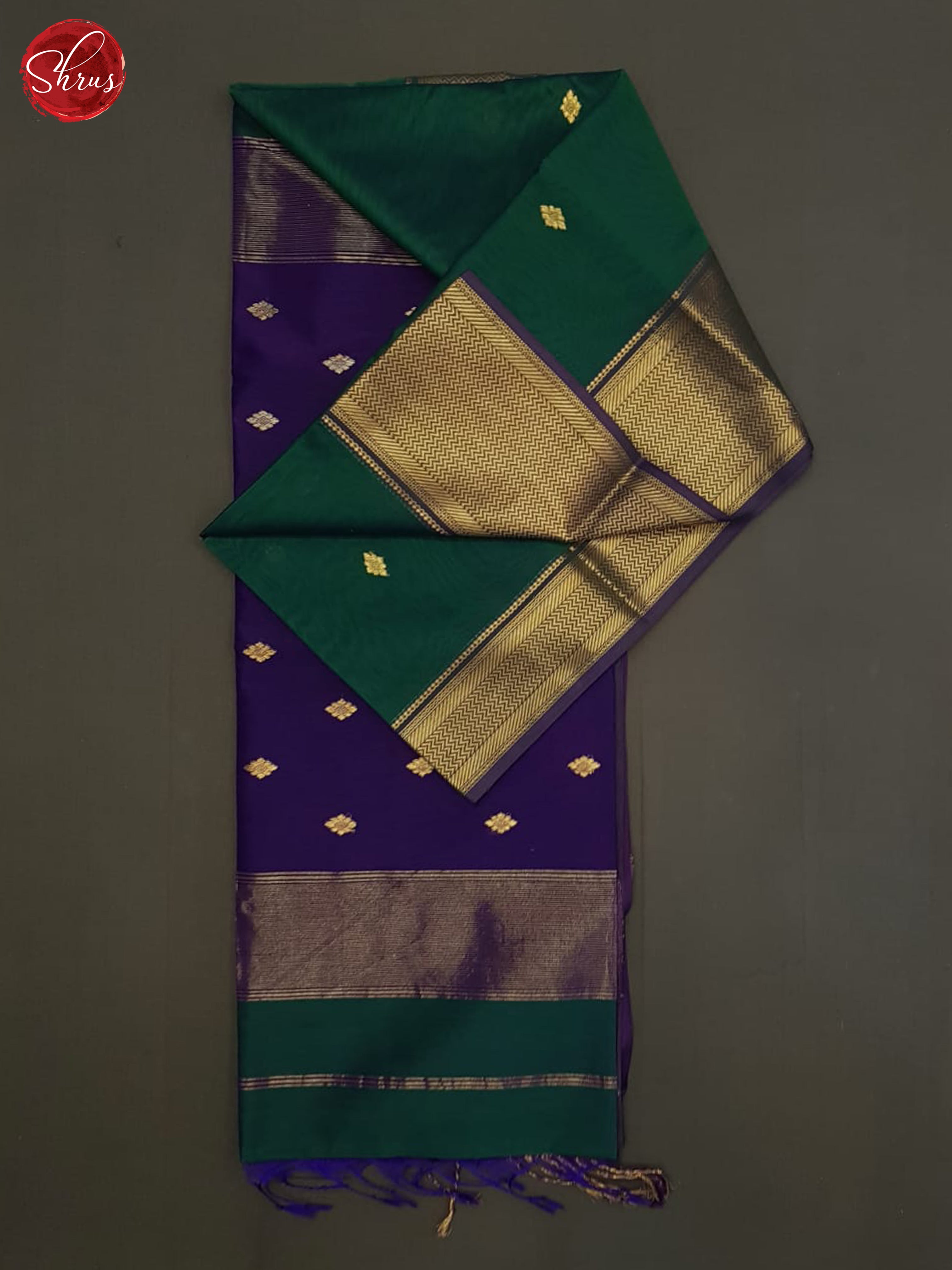 Green And Blue- Maheshwari Silk Cotton Saree - Shop on ShrusEternity.com