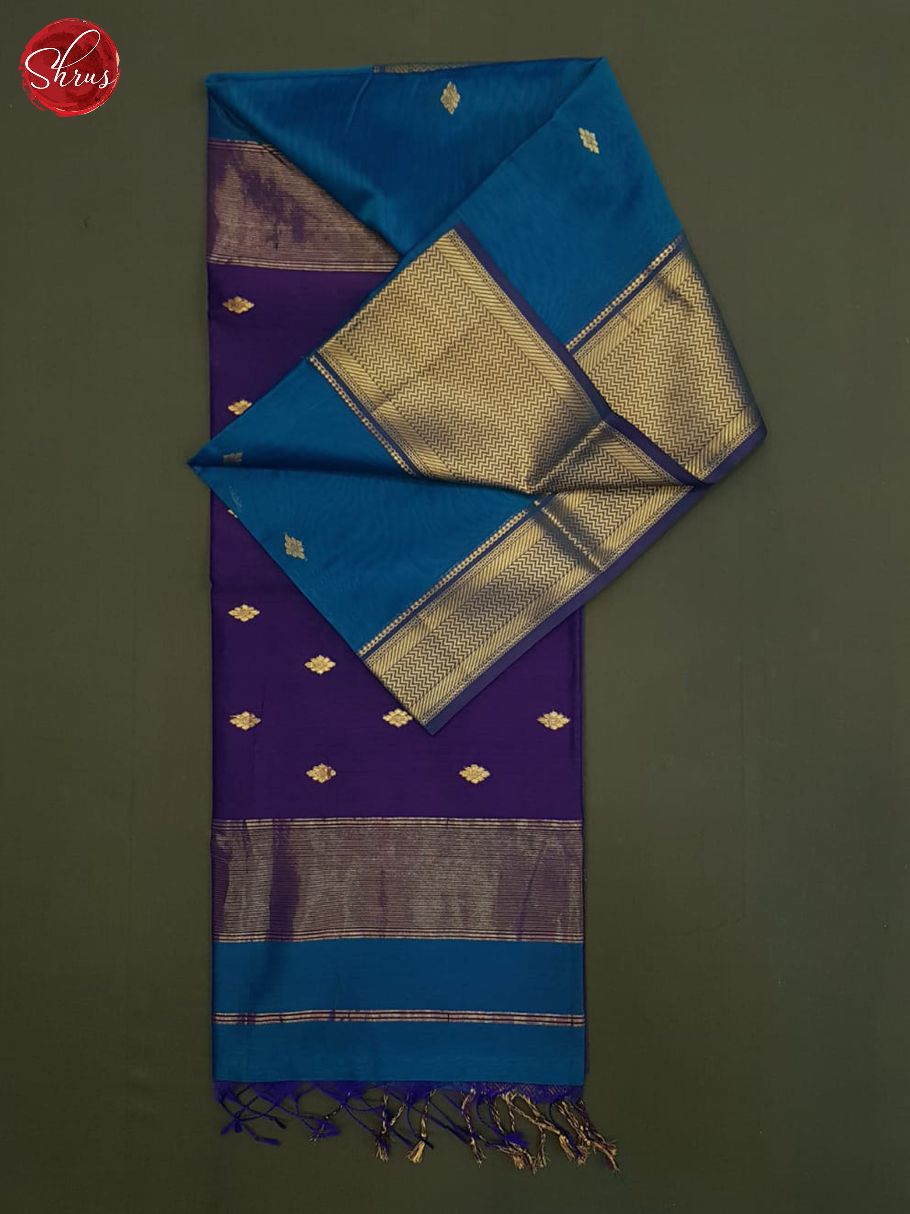 Blue And Purple- Maheshwari Silk Cotton Saree - Shop on ShrusEternity.com