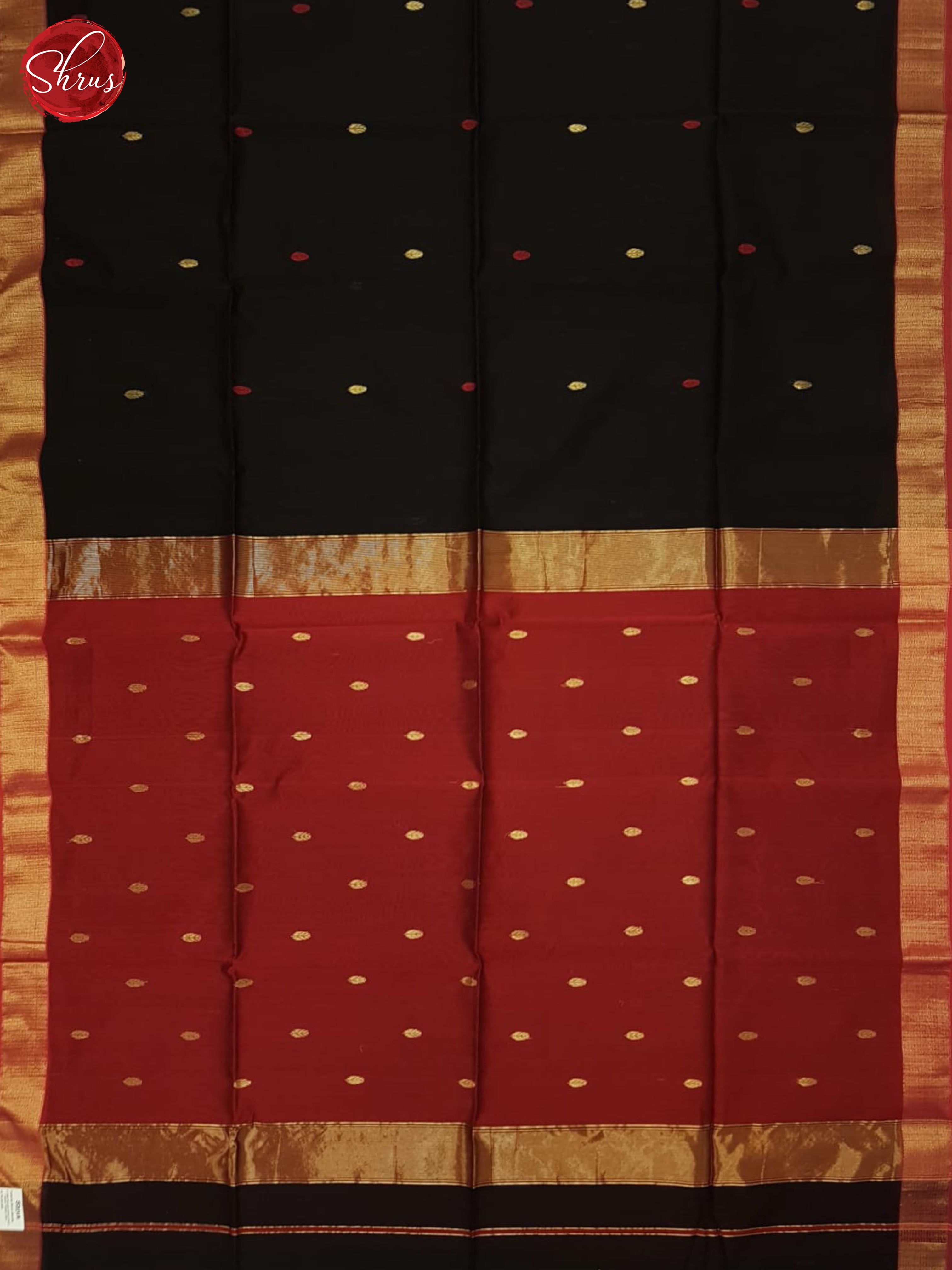 Black And Araku Maroon- Maheshwari Silk Cotton Saree - Shop on ShrusEternity.com