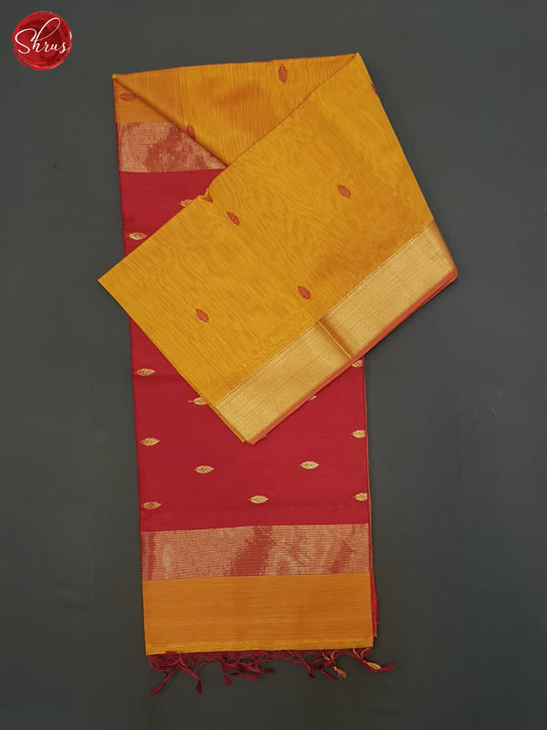 Mustard And Red- Maheshwari Silk Cotton Saree - Shop on ShrusEternity.com