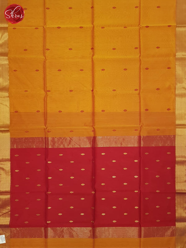 Mustard And Red- Maheshwari Silk Cotton Saree - Shop on ShrusEternity.com