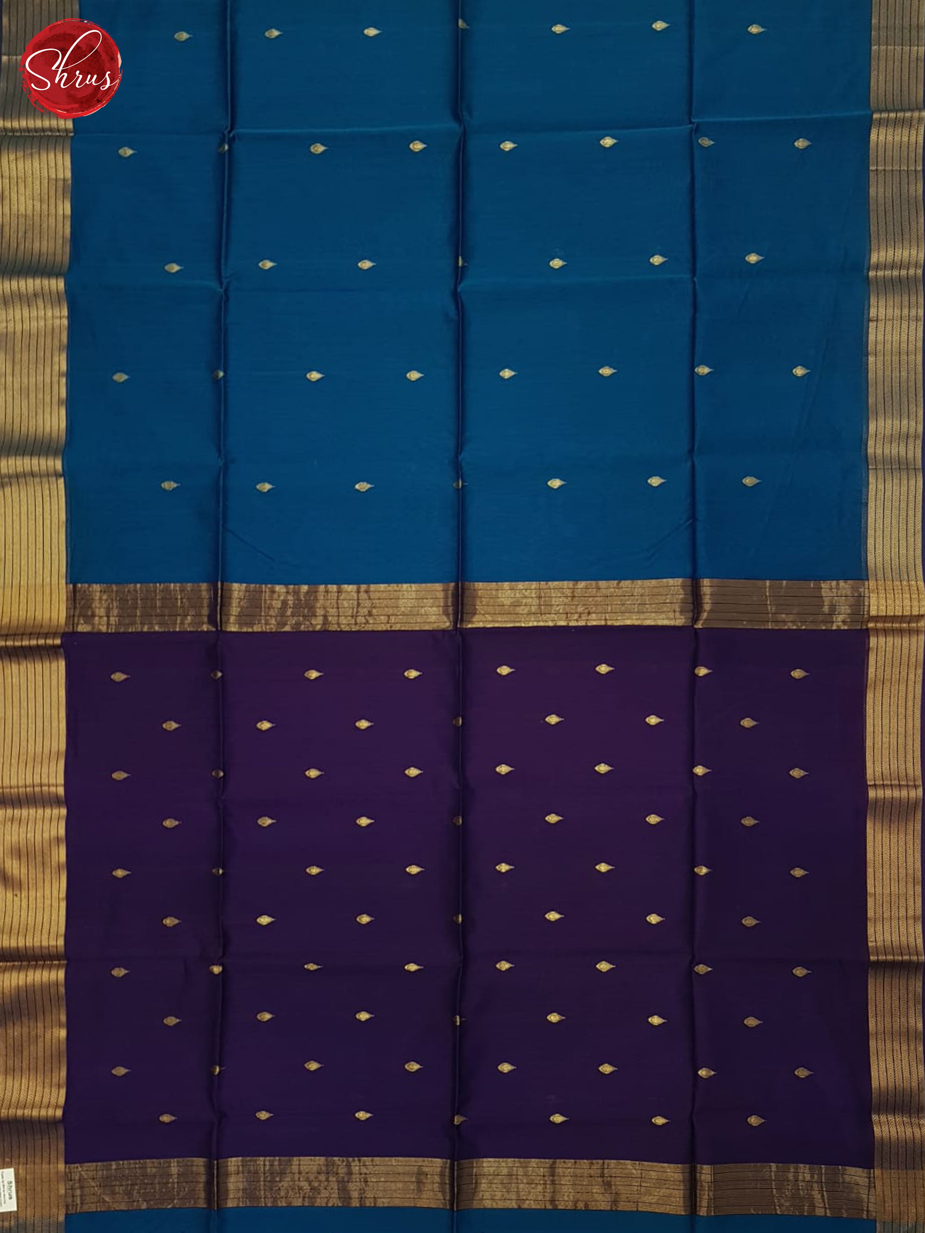 Blue And Eggplant- Maheshwari Silk Cotton Saree - Shop on ShrusEternity.com