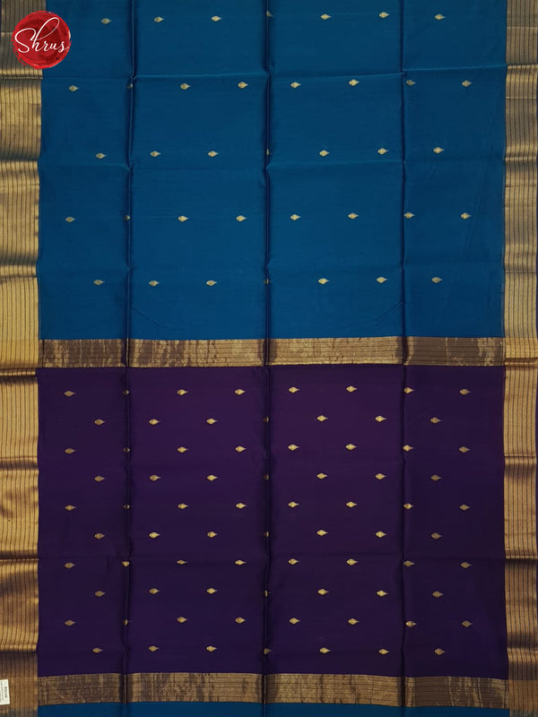 Blue And Eggplant- Maheshwari Silk Cotton Saree - Shop on ShrusEternity.com