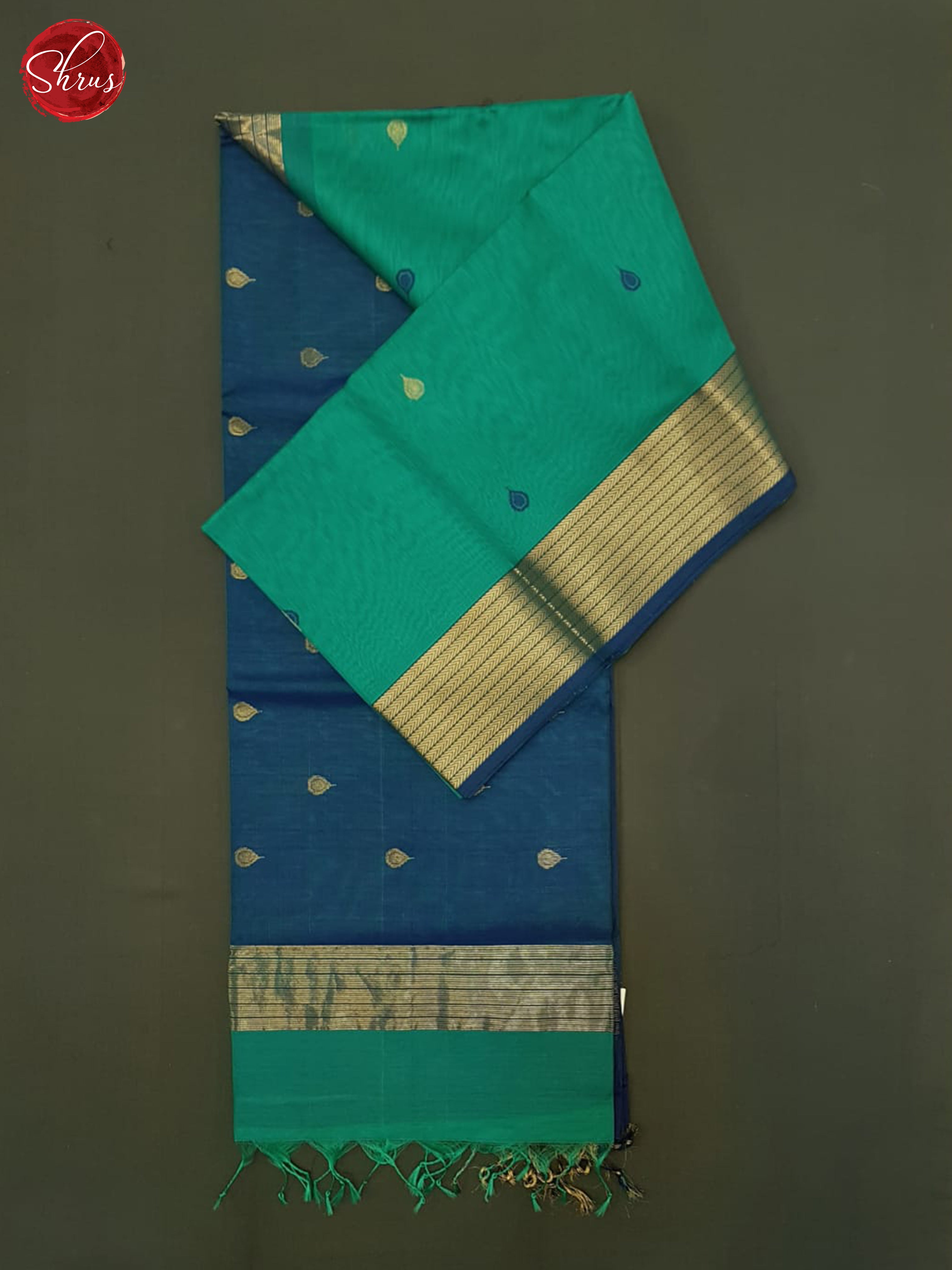 Green And Blue- Maheshwari Silk Cotton Saree - Shop on ShrusEternity.com