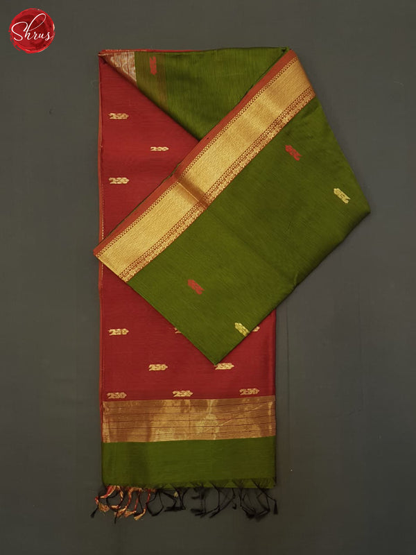 Green And Red- Maheshwari silk Cotton Saree - Shop on ShrusEternity.com