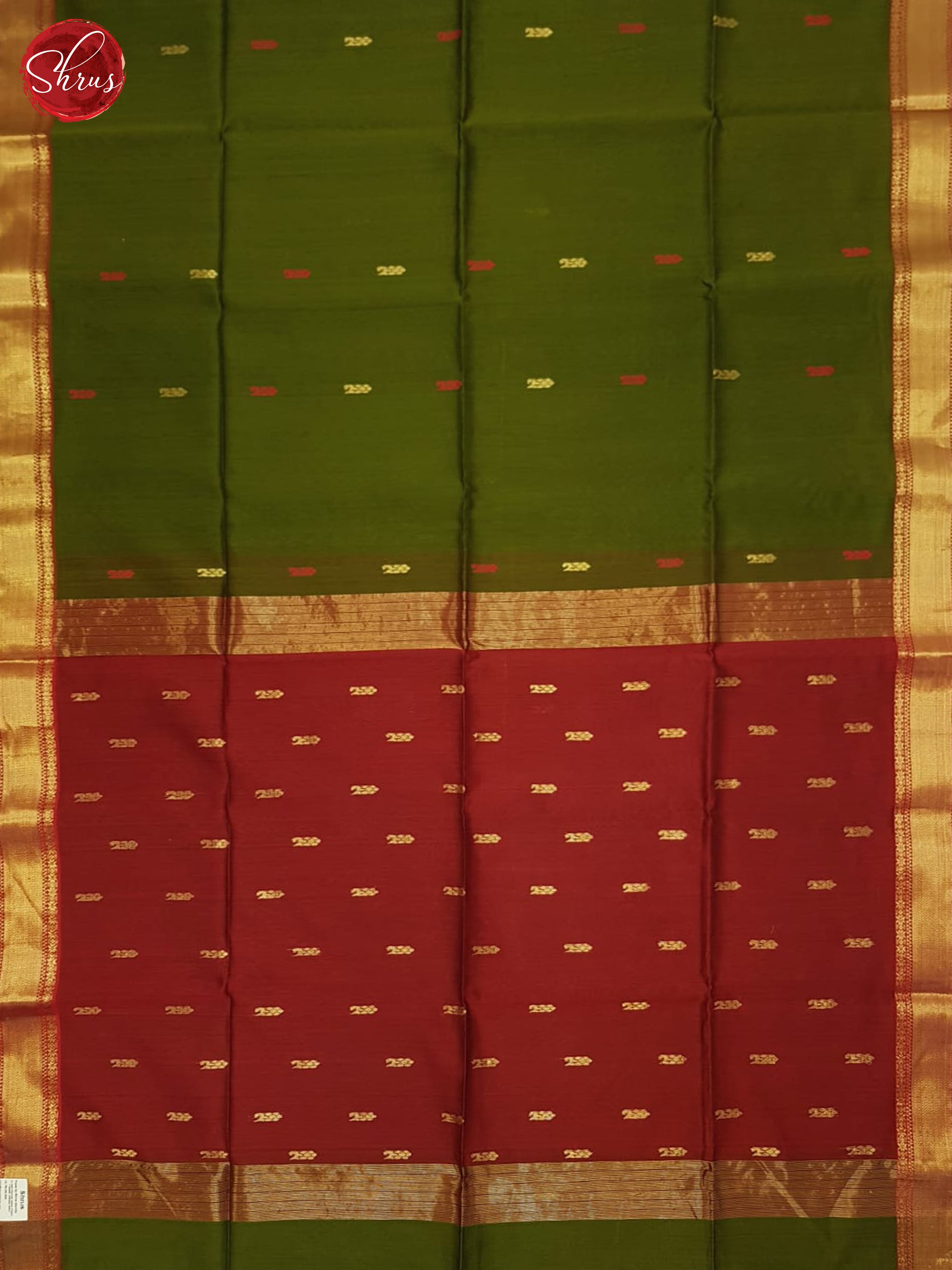 Green And Red- Maheshwari silk Cotton Saree - Shop on ShrusEternity.com