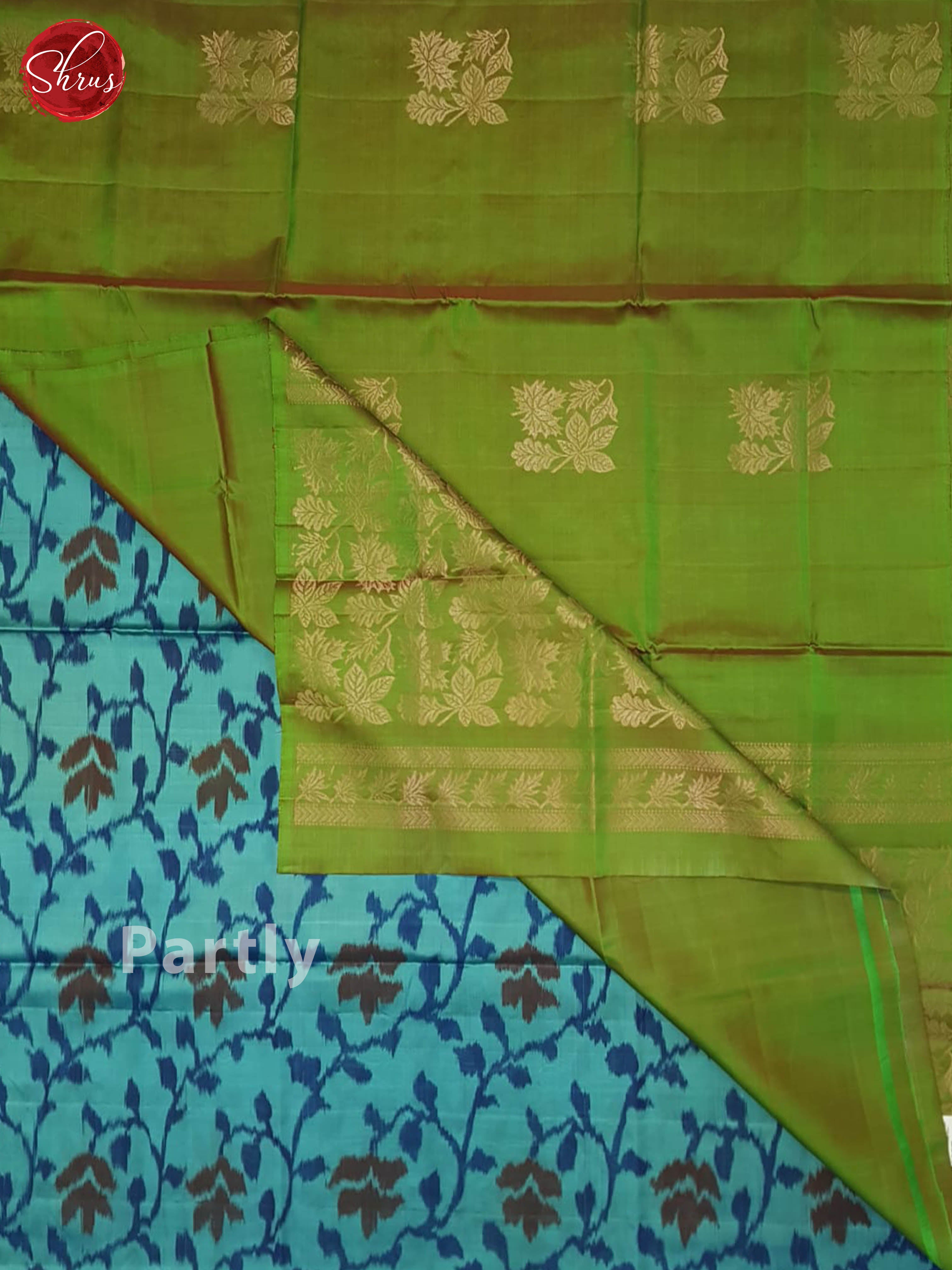 Green And Blue- Soft Silk Half-pure Saree - Shop on ShrusEternity.com