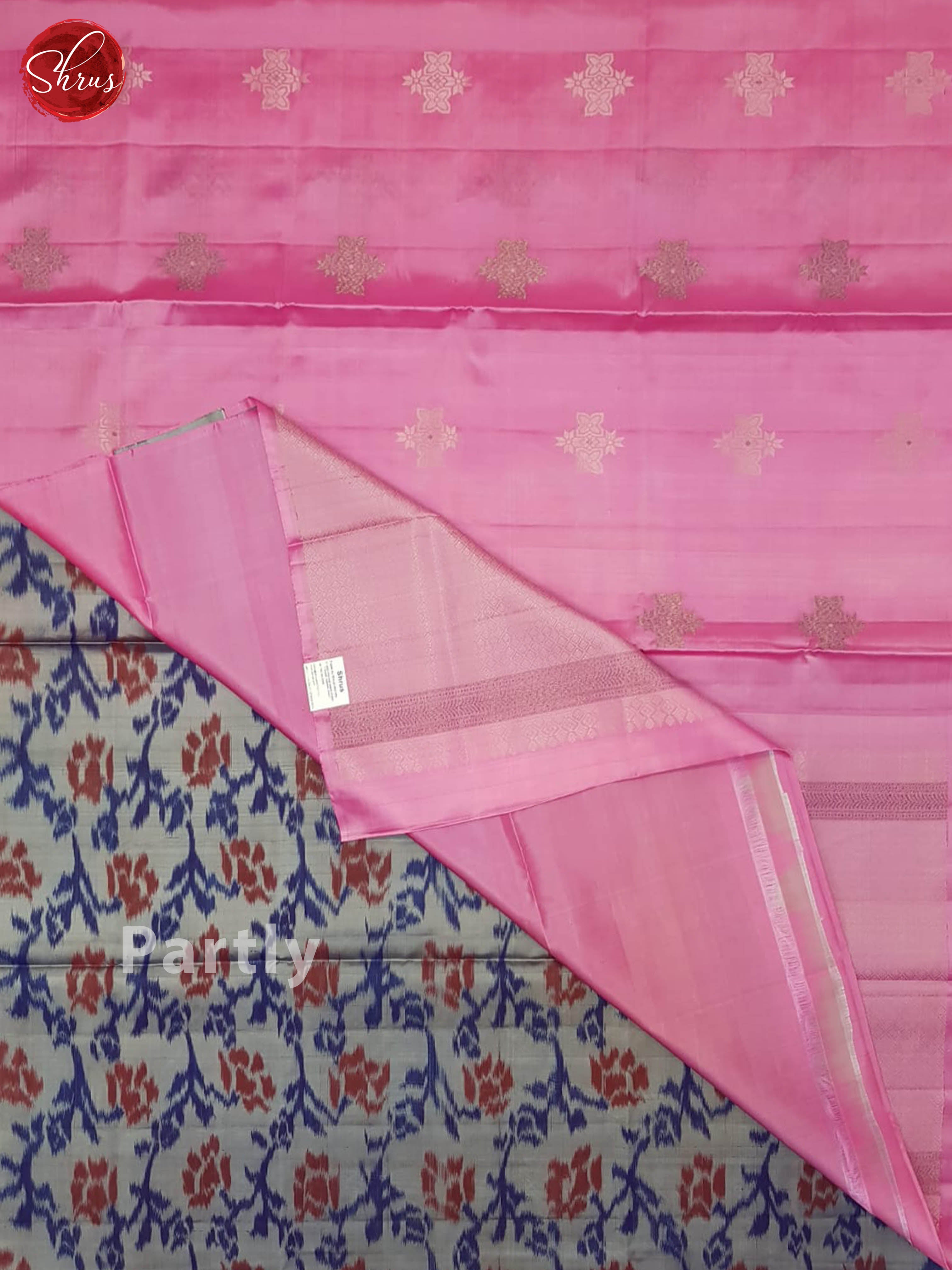 Pink And Grey- Soft Silk Half-pure Saree - Shop on ShrusEternity.com