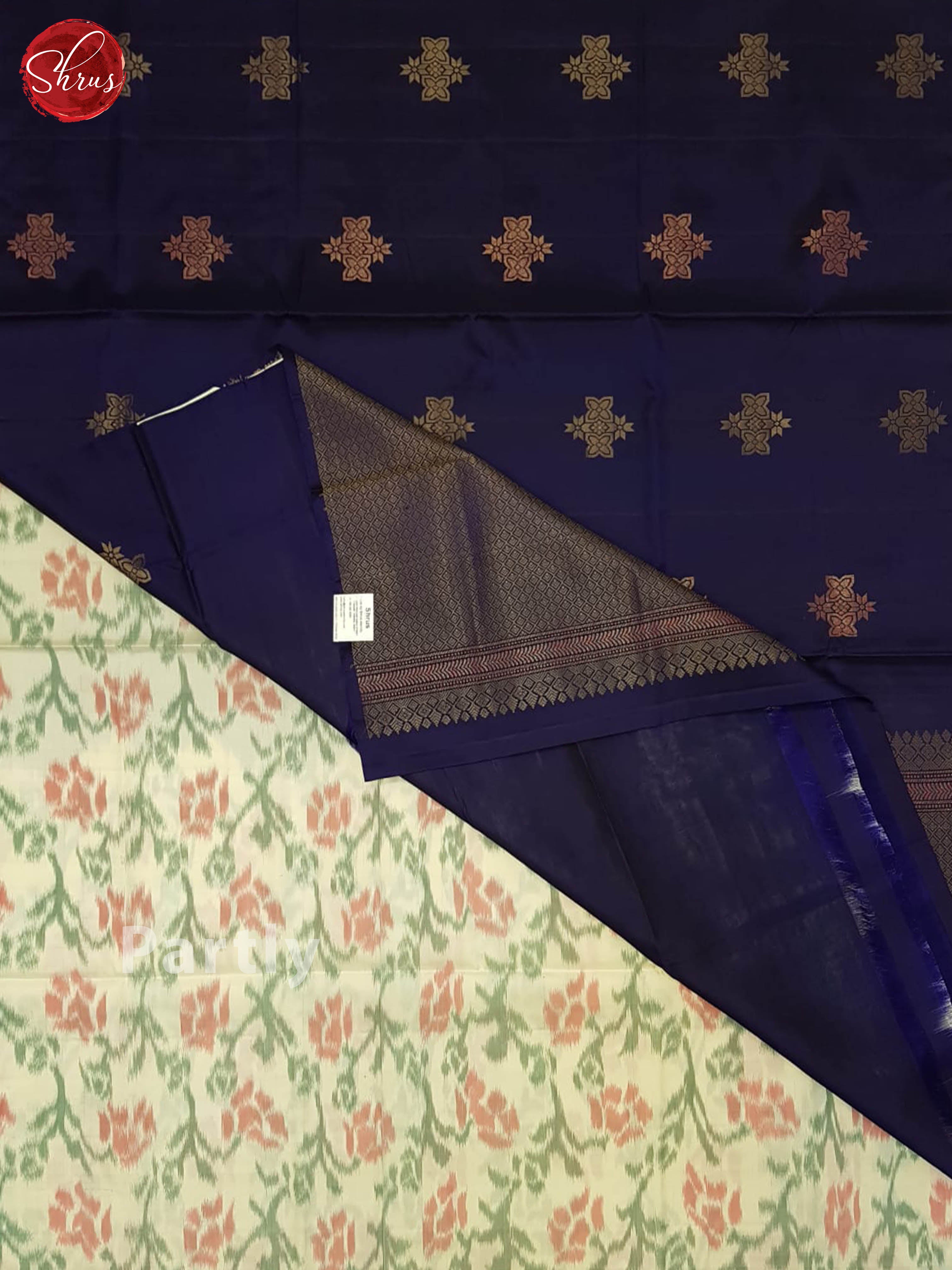 Blue And Cream- Soft Silk half-pure saree - Shop on ShrusEternity.com