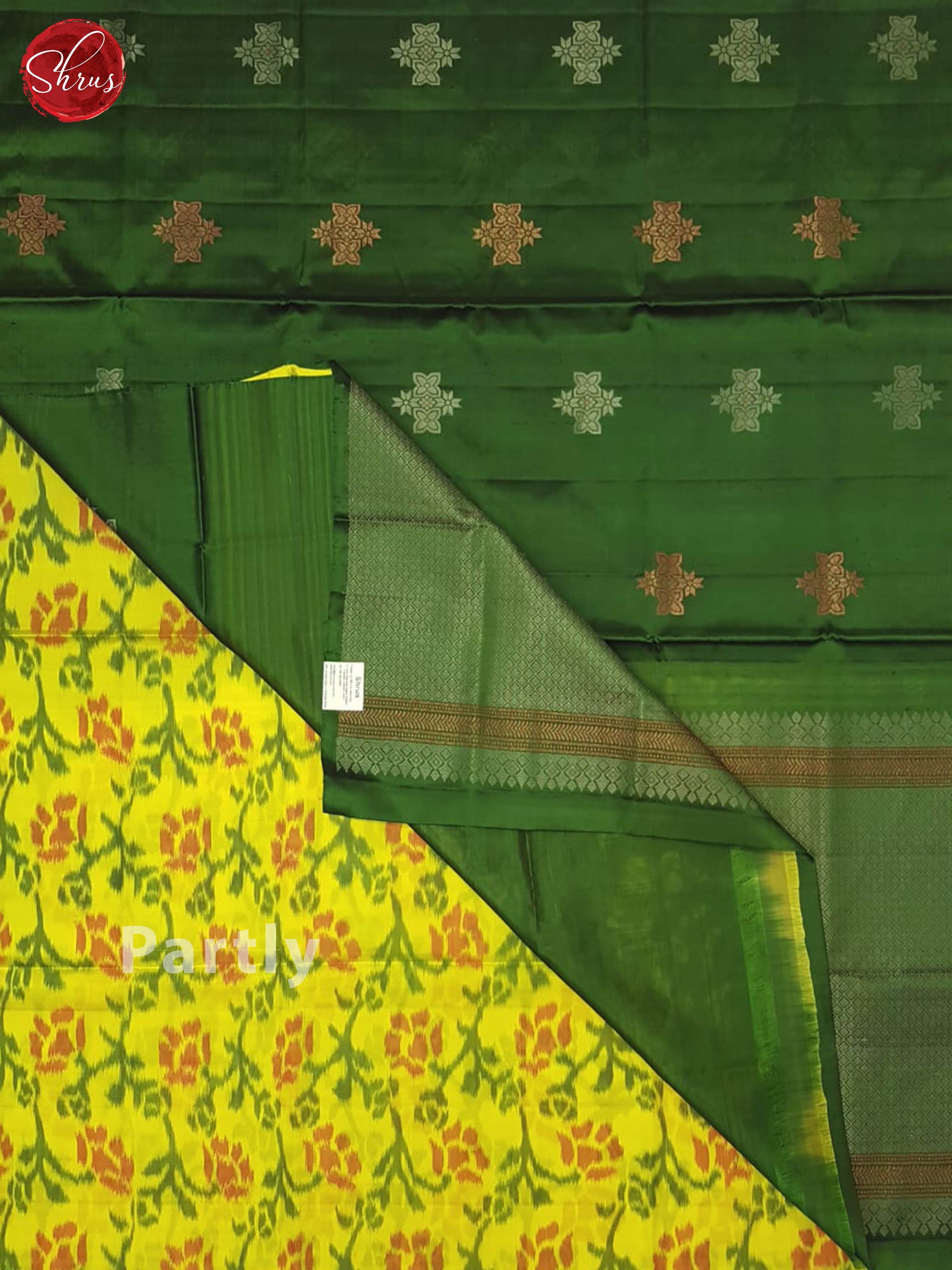 Green And Lime Yellow- Soft Silk half-pure Saree - Shop on ShrusEternity.com