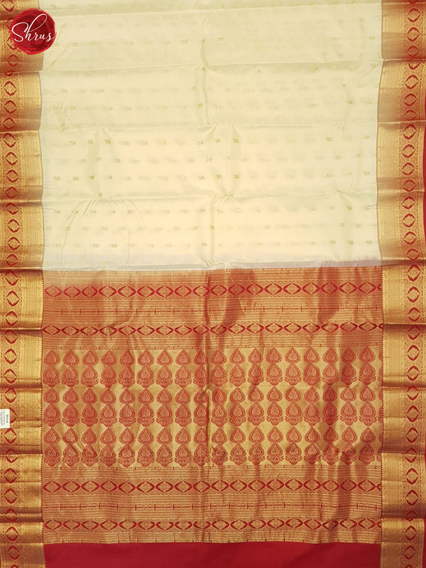 Cream and Red - Kanchipuram Silk Saree - Shop on ShrusEternity.com