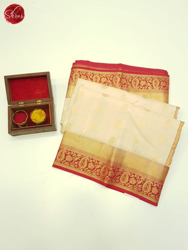 Cream & Red - Kanchipuram Silk Saree - Shop on ShrusEternity.com