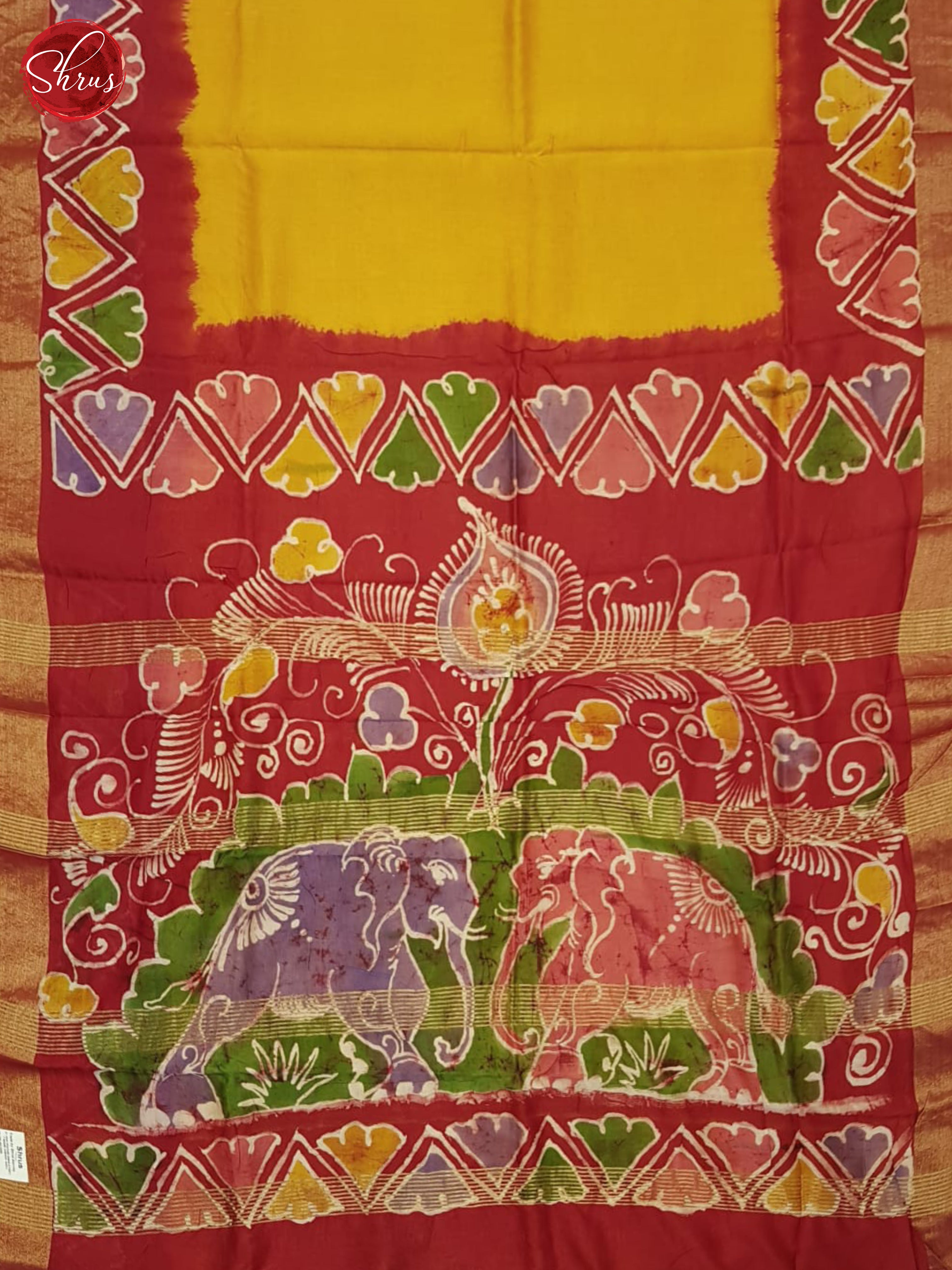 Mustard And Red- Moonga Silk Saree - Shop on ShrusEternity.com