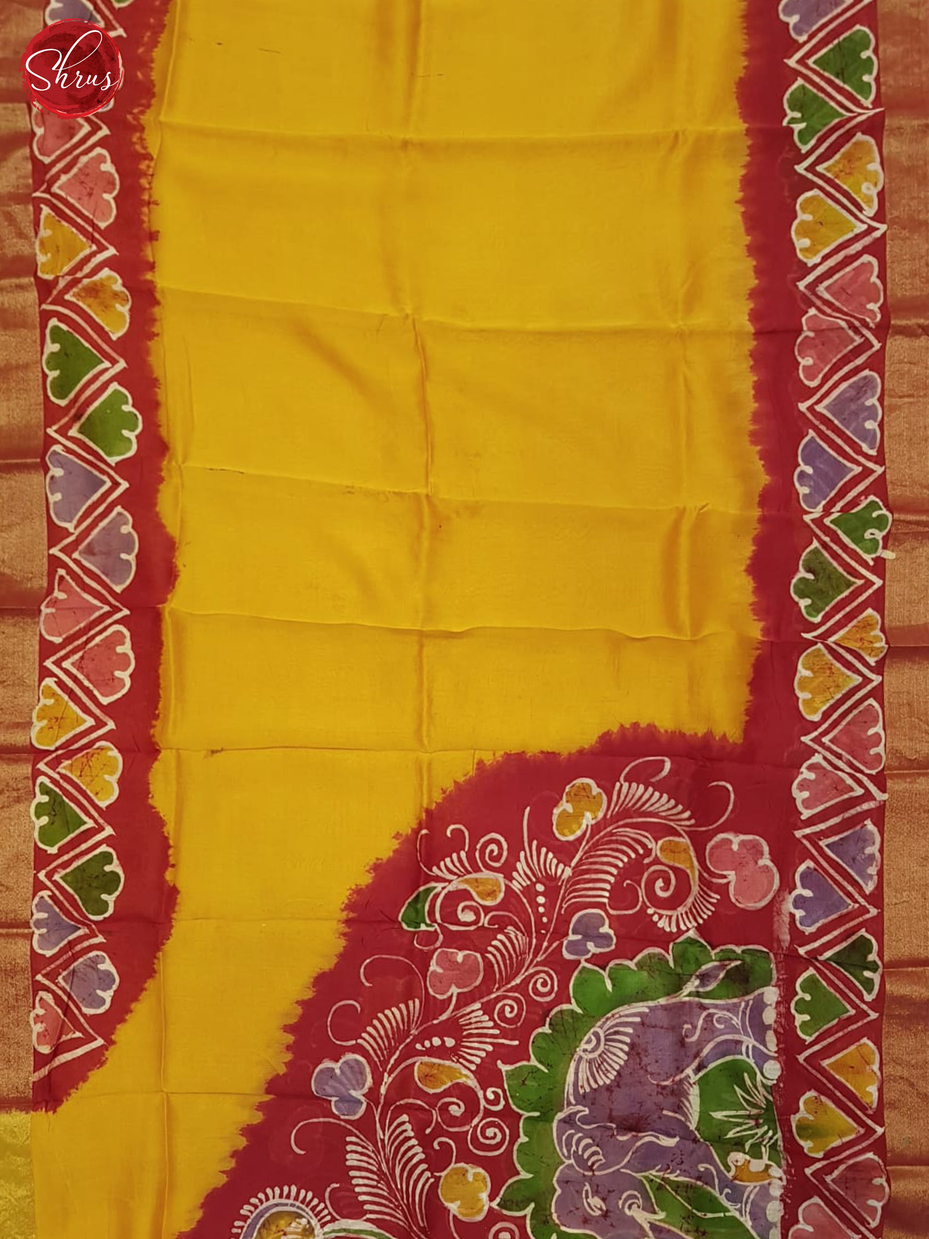 Mustard And Red- Moonga Silk Saree - Shop on ShrusEternity.com