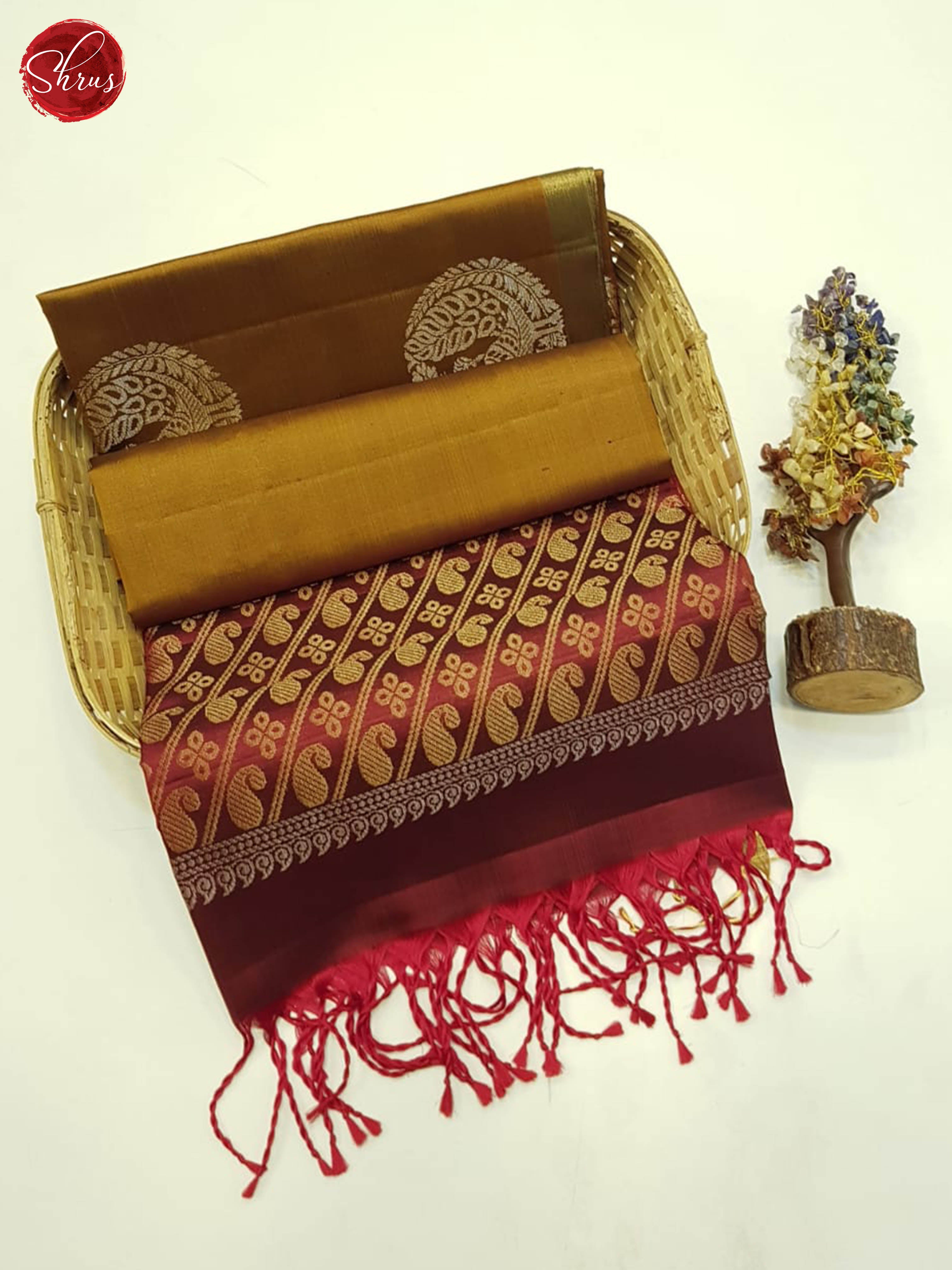 Dull Gold And Maroon- Soft Silk Saree - Shop on ShrusEternity.com