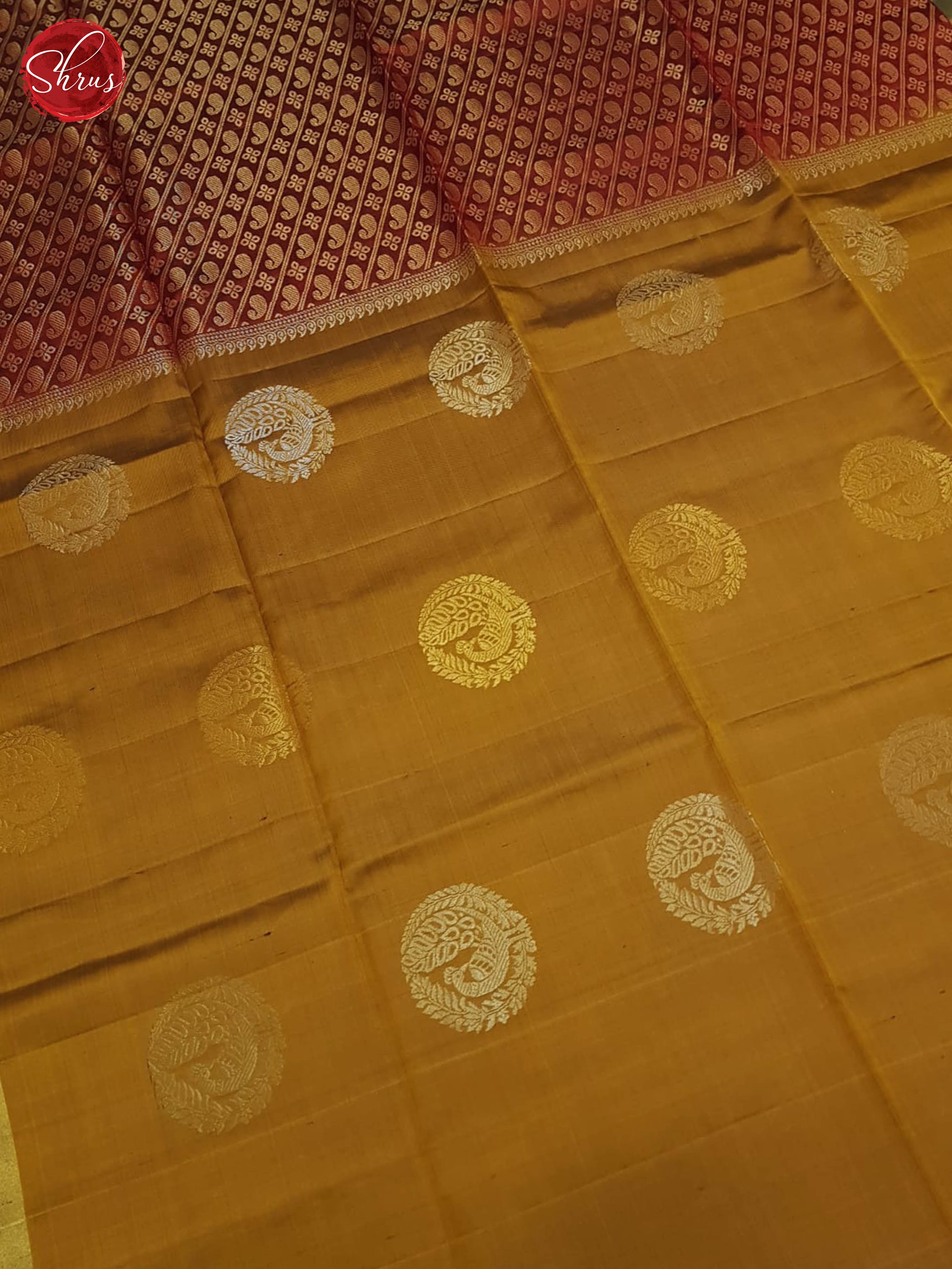 Dull Gold And Maroon- Soft Silk Saree - Shop on ShrusEternity.com