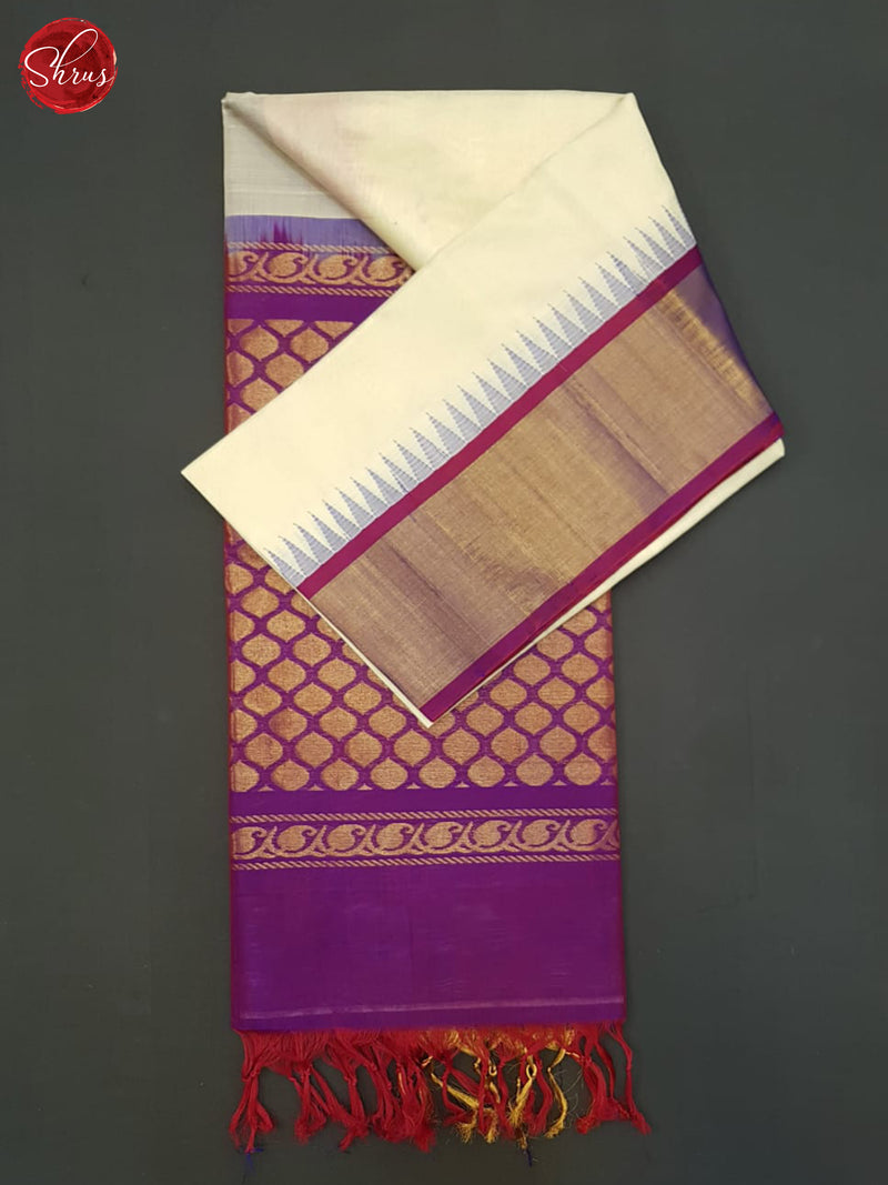 Cream And Purple- Silk Cotton saree - Shop on ShrusEternity.com