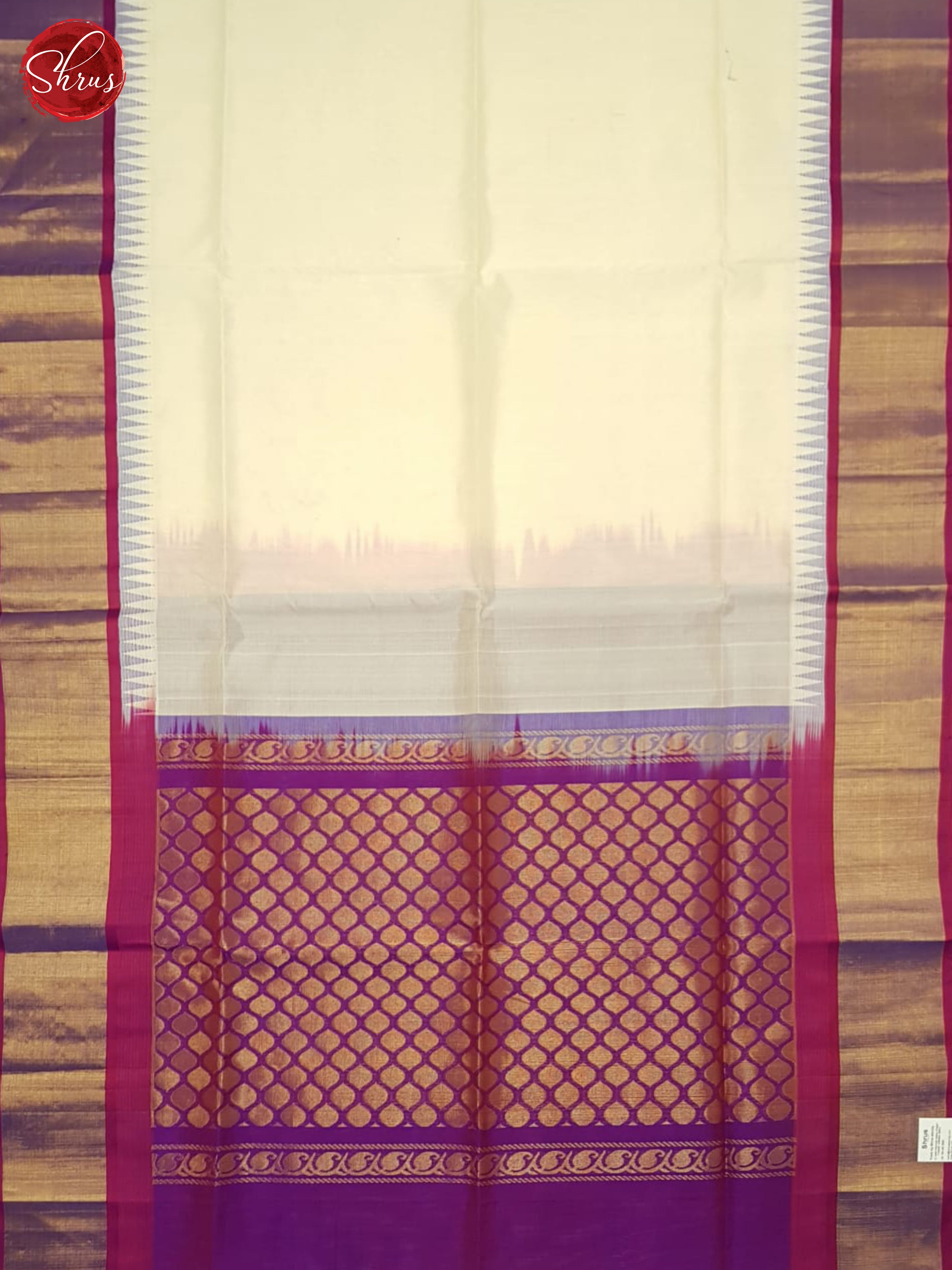 Cream And Purple- Silk Cotton saree - Shop on ShrusEternity.com