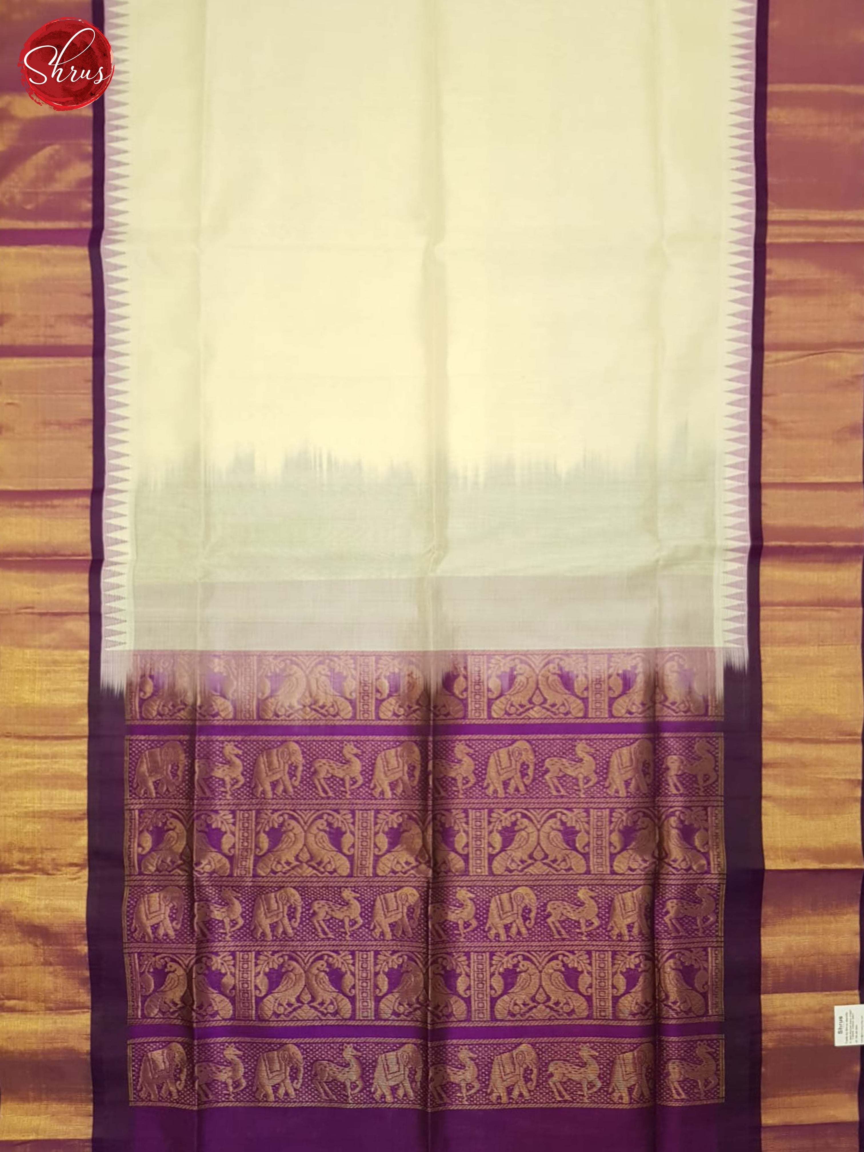 Cream And Purple- Silk Cotton Saree - Shop on ShrusEternity.com