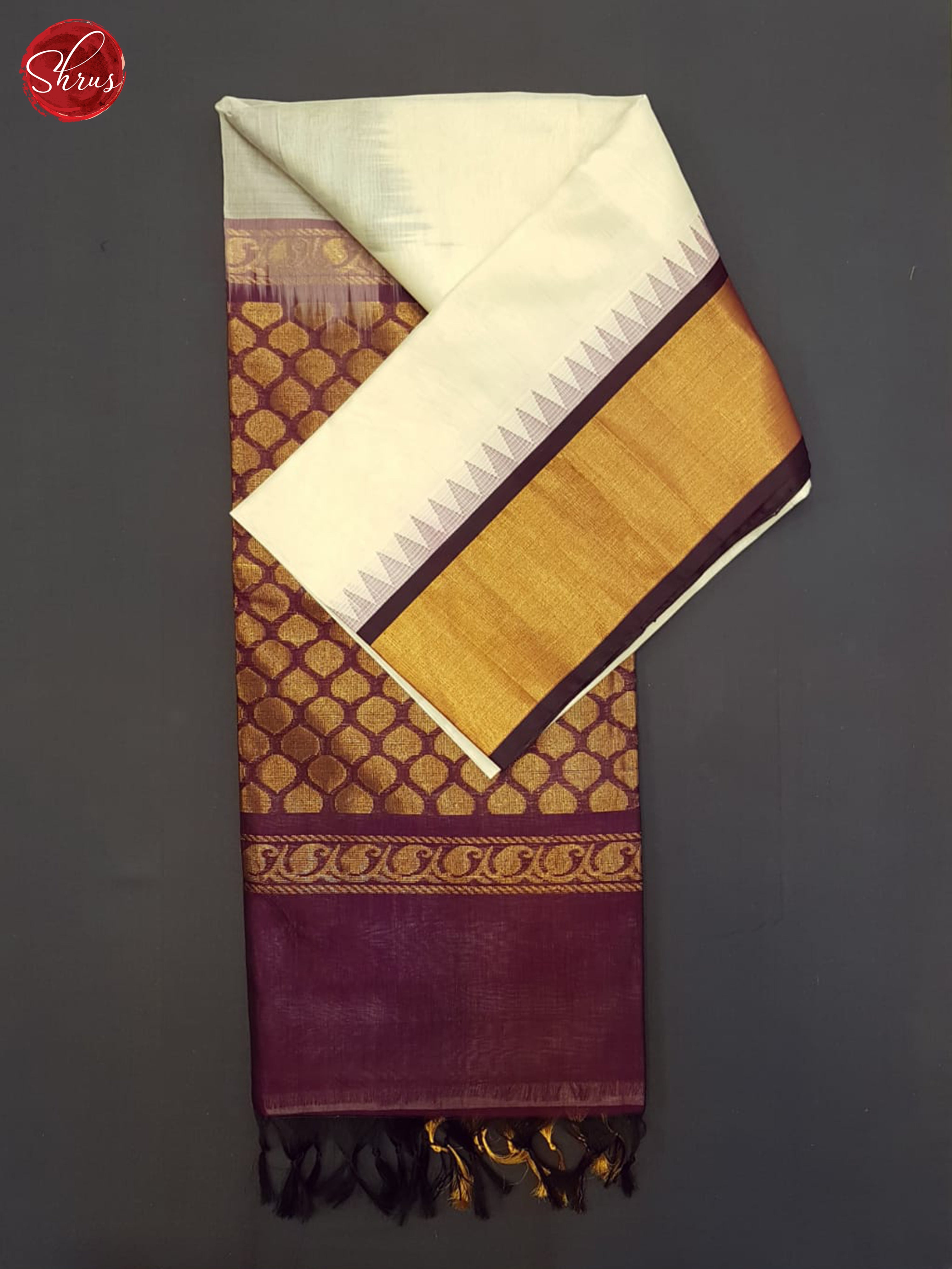 Cream And Wine- Silk cotton Saree - Shop on ShrusEternity.com