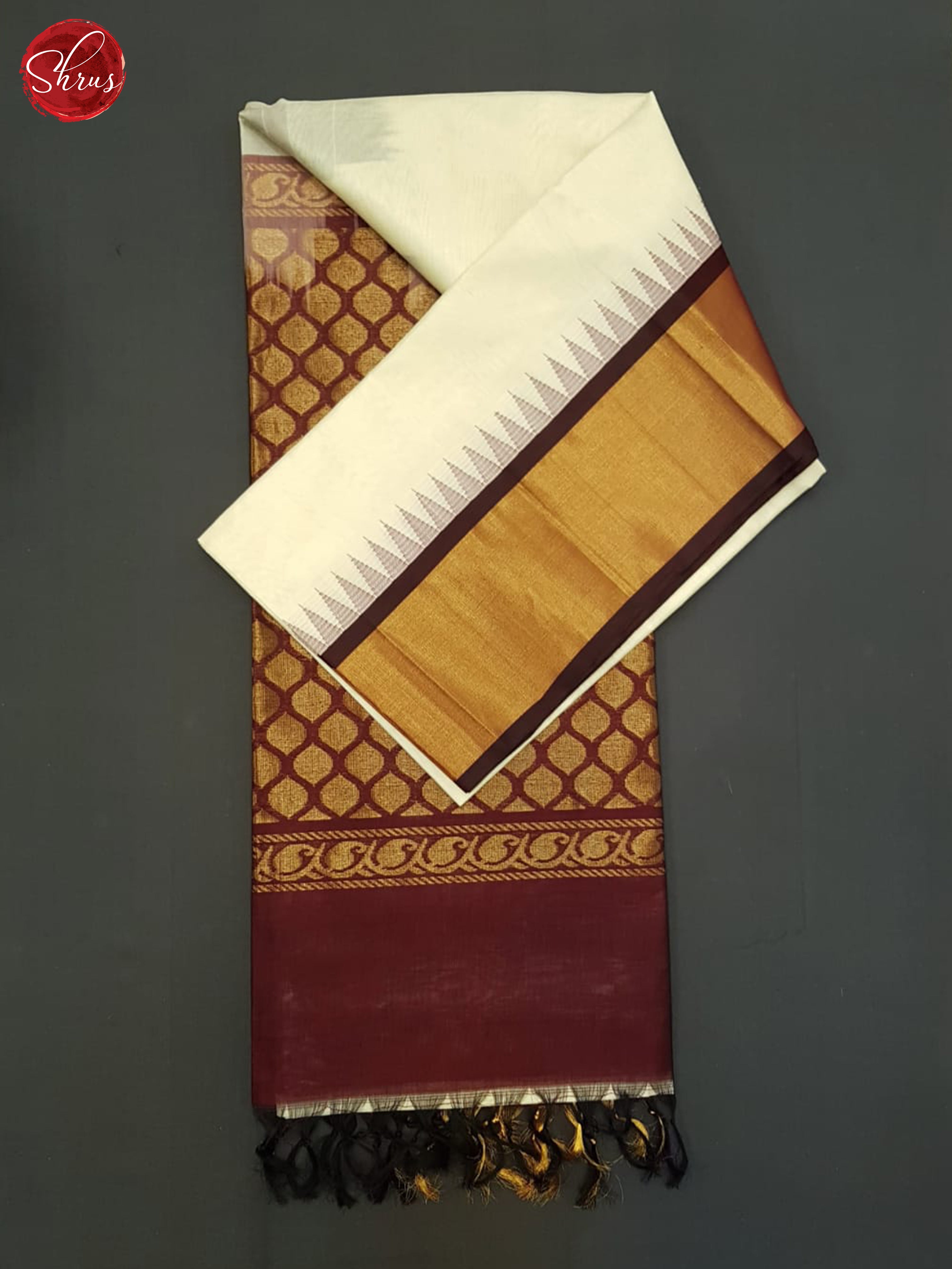 Cream And Brown- Silk Cotton Saree - Shop on ShrusEternity.com