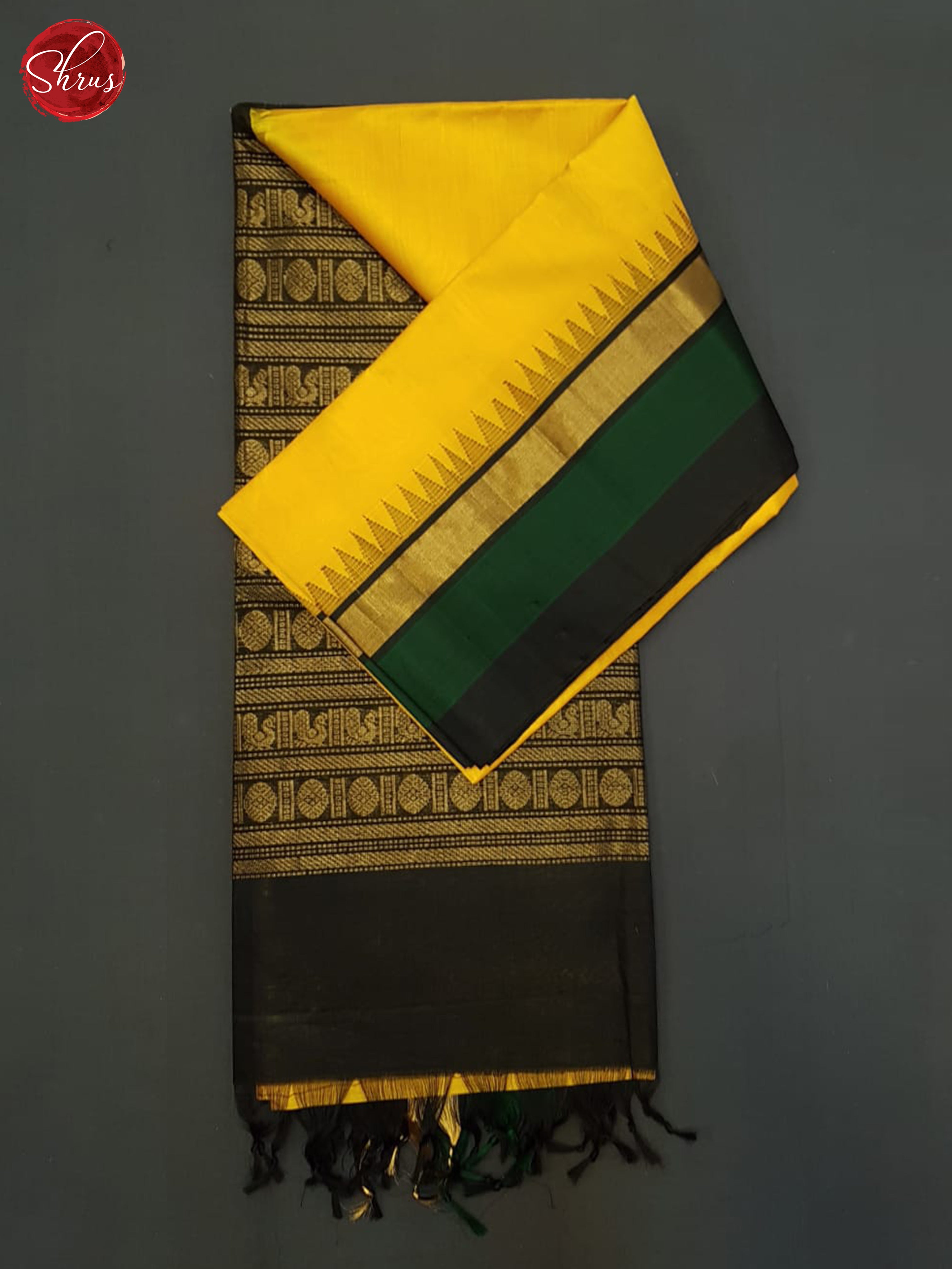 Yellow And Black- Silk Cotton Saree - Shop on ShrusEternity.com