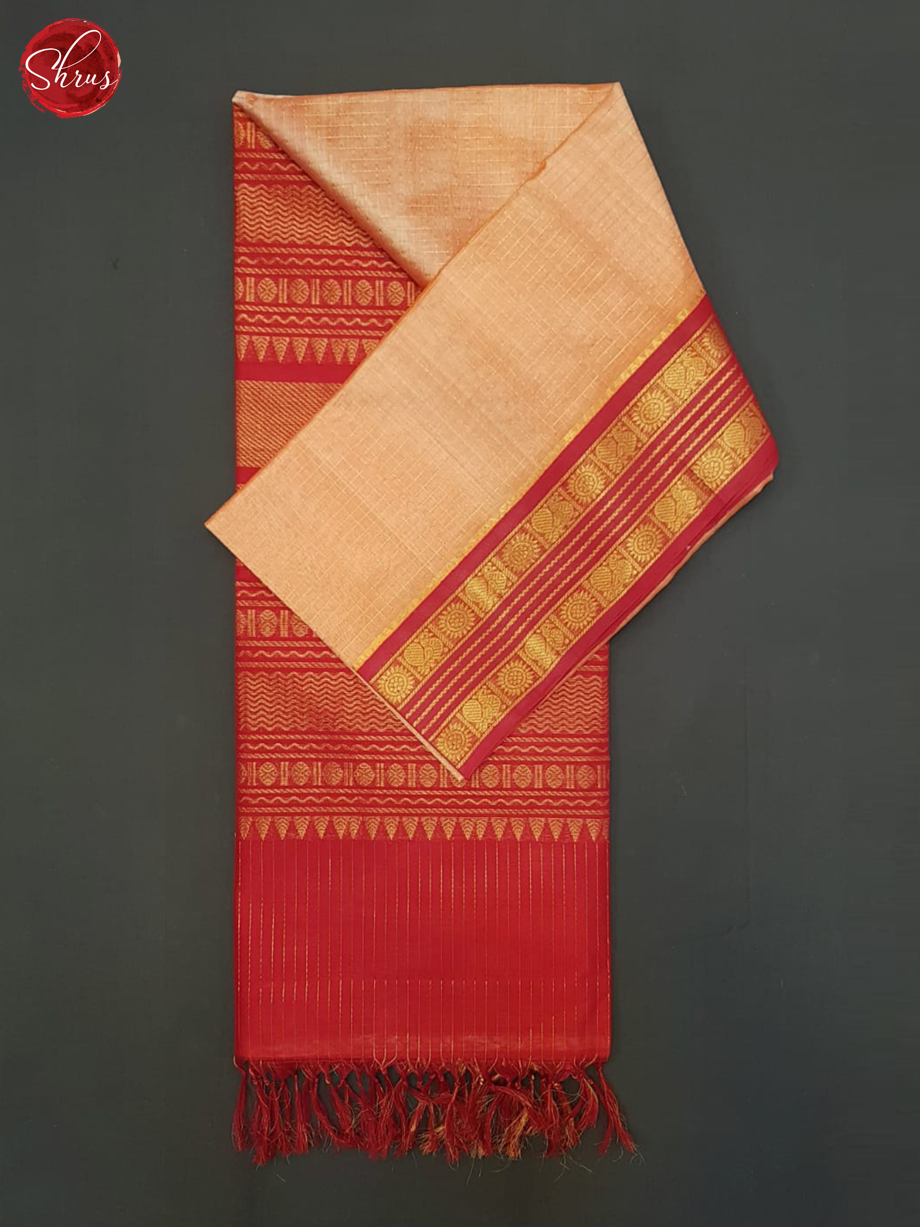 Peach And Red- Silk Cotton Saree - Shop on ShrusEternity.com