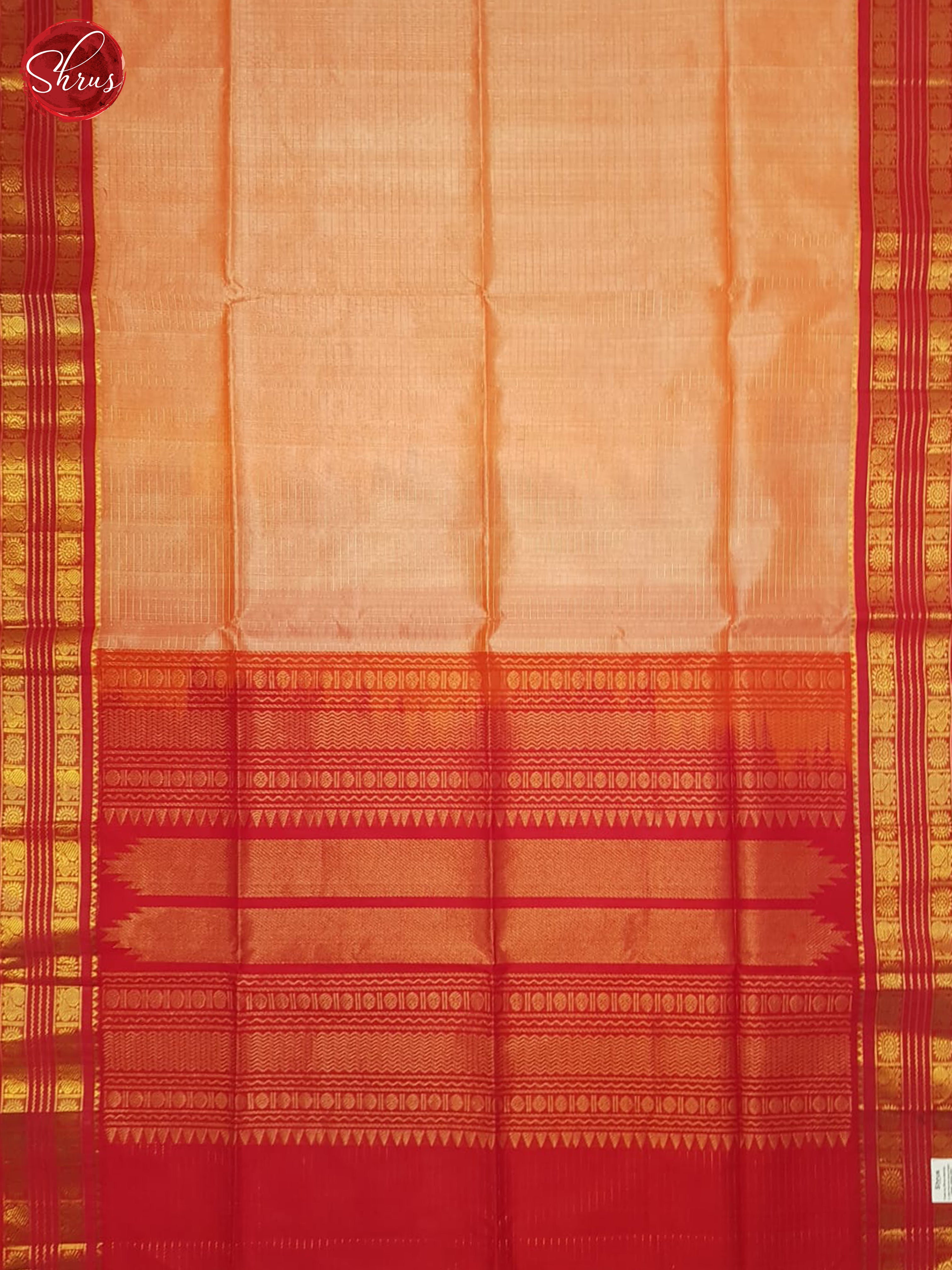 Peach And Red- Silk Cotton Saree - Shop on ShrusEternity.com