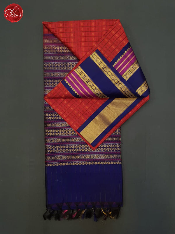 Red And Blue- Silk Cotton Saree - Shop on ShrusEternity.com