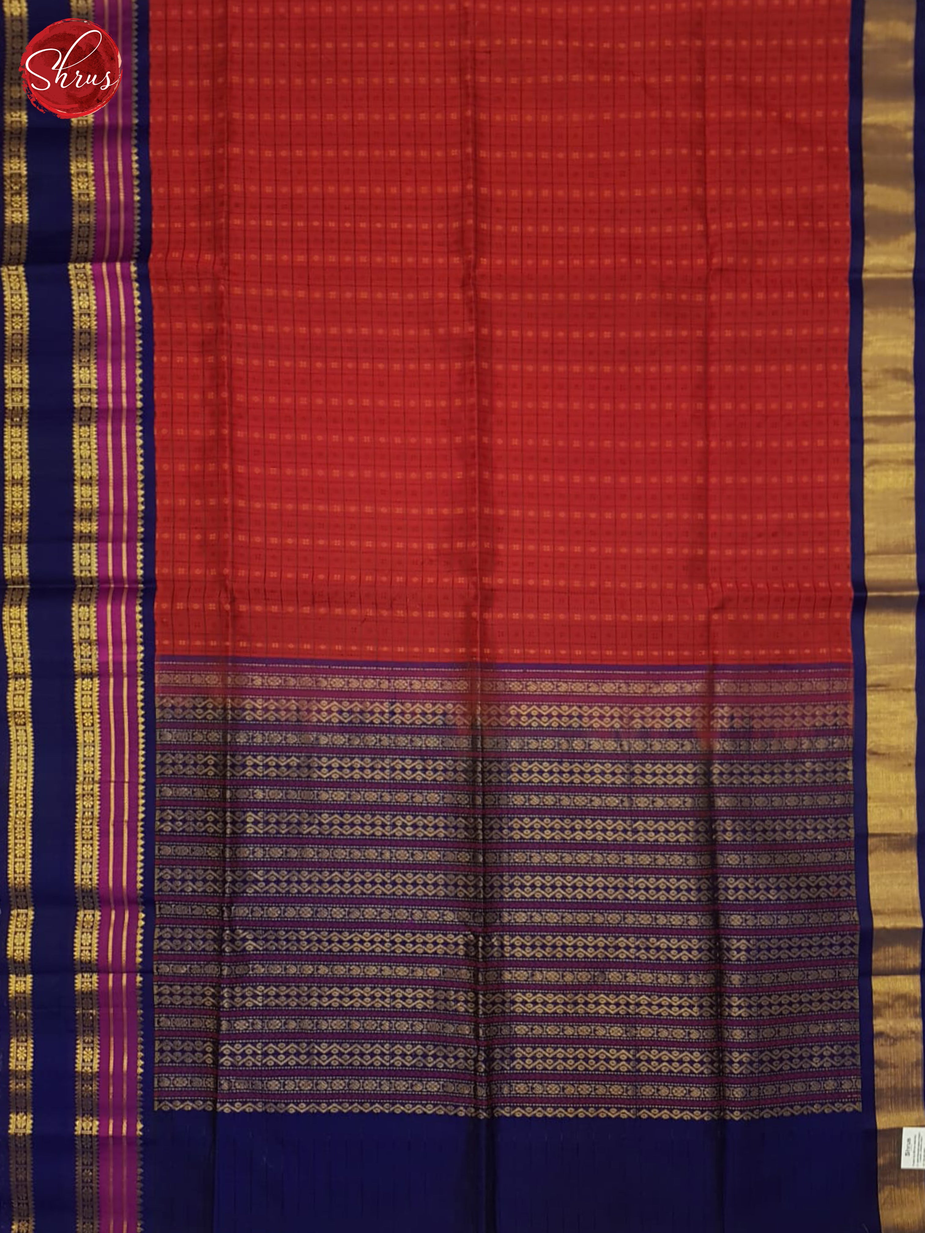 Red And Blue- Silk Cotton Saree - Shop on ShrusEternity.com