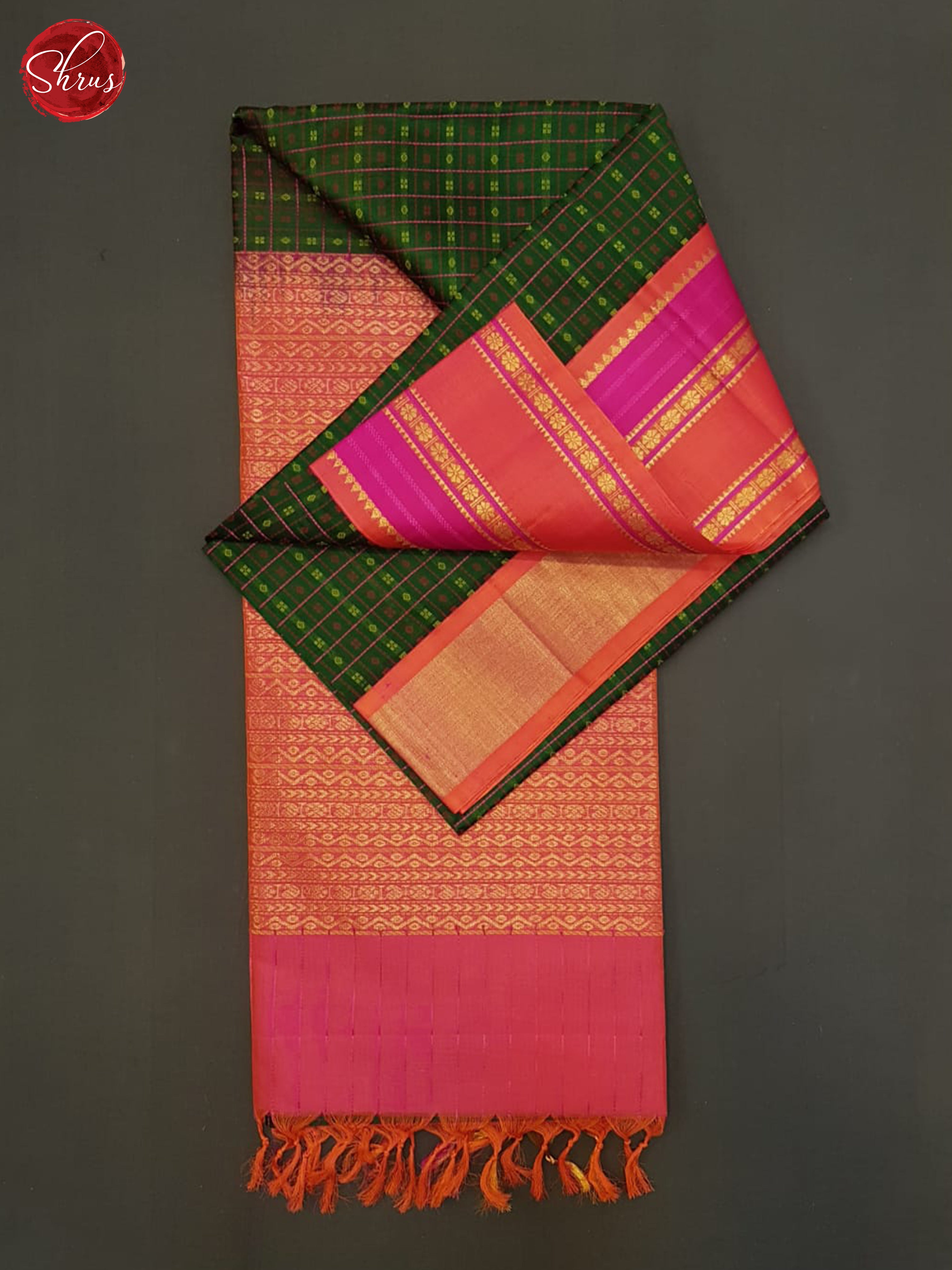 Green And Pink- Silk Cotton Saree - Shop on ShrusEternity.com