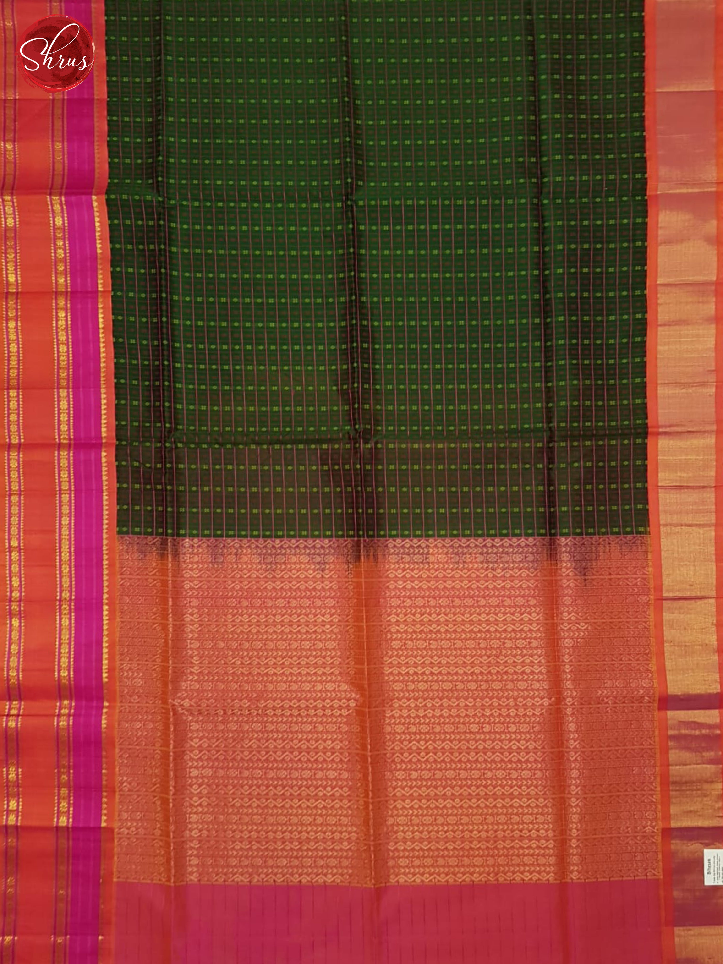 Green And Pink- Silk Cotton Saree - Shop on ShrusEternity.com