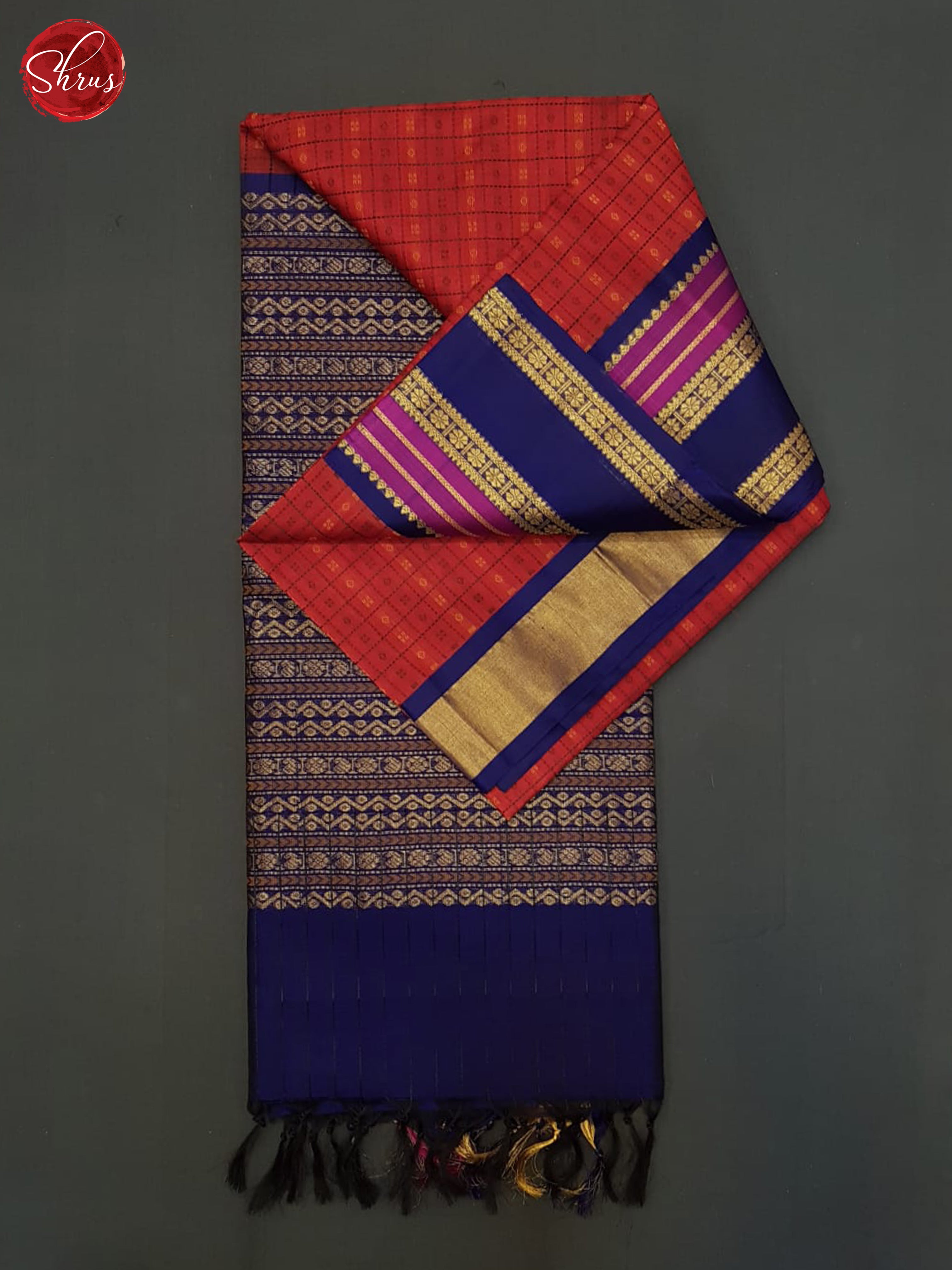 Red And Blue- SIlk Cotton Saree - Shop on ShrusEternity.com