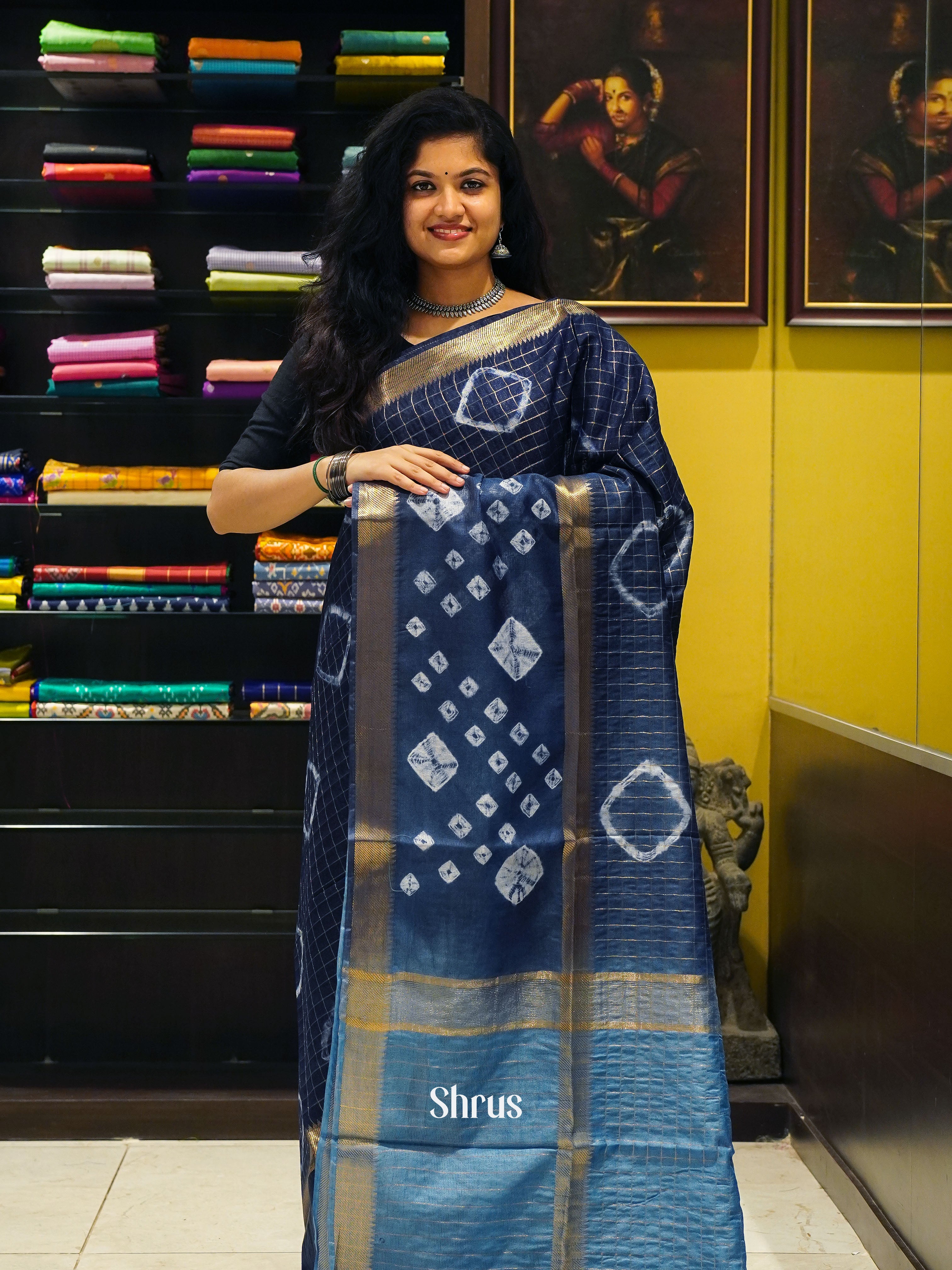 Navy Blue & Light Blue - Shibori Saree