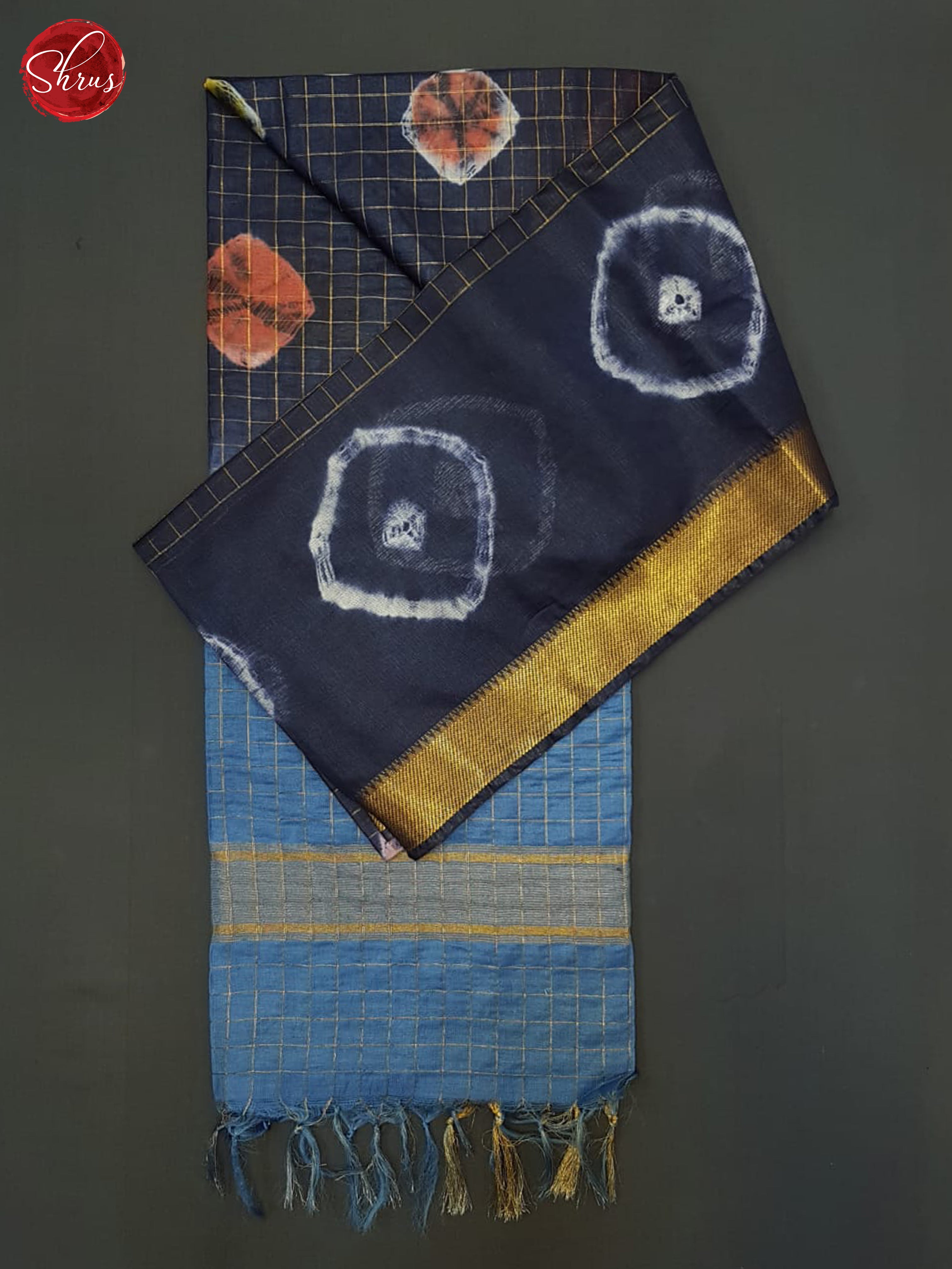 Navy Blue & Light Blue - Shibori Saree - Shop on ShrusEternity.com